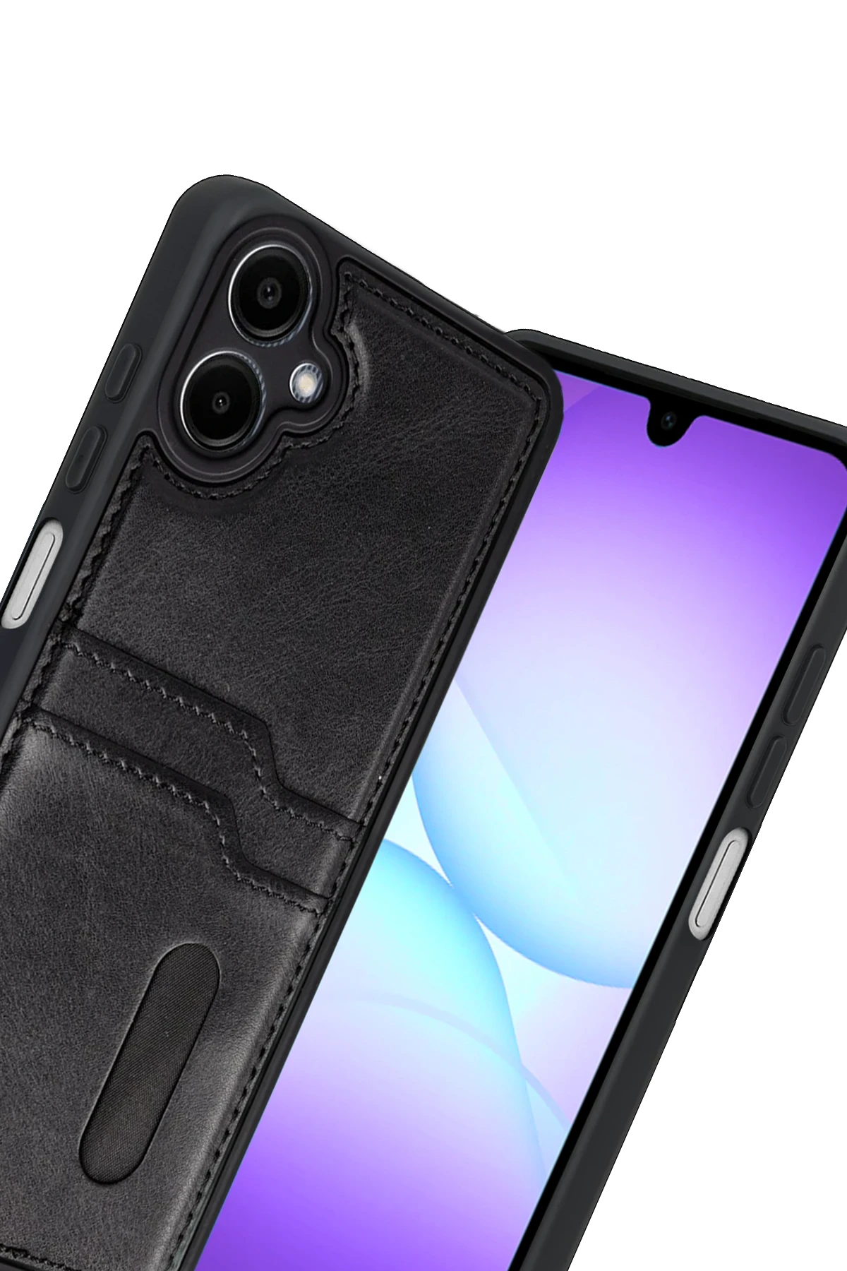 Newface Samsung Galaxy A07 4G Sara Kartvizitli Deri Kılıf - Siyah