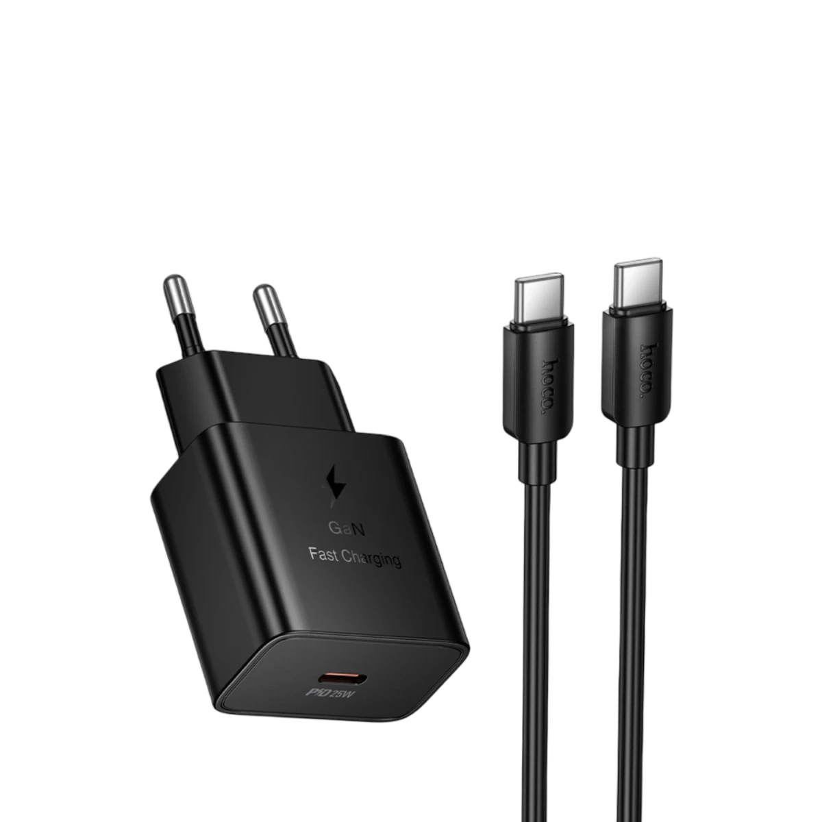 Hoco. N76 Star 25W Type-C Çıkışlı Ekstra Type-C to Type-C Kablolu PD Hızlı Şarj Aleti – Siyah