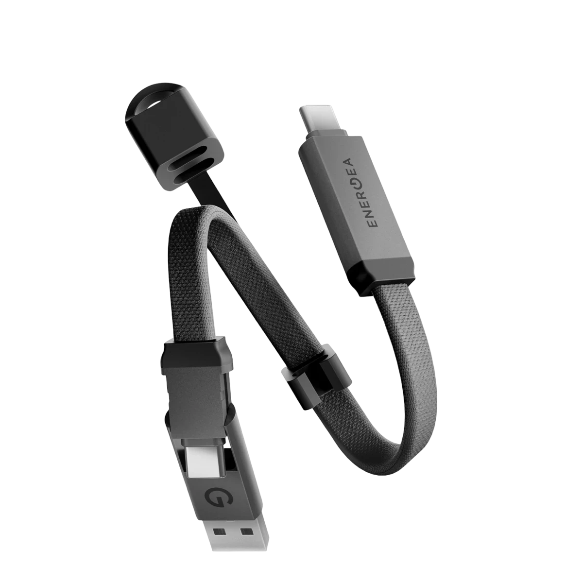 Energea Sheath Key 15cm 60W 2in1 Type-C to Type-C ve USB-A Hızlı Şarj Kablo - Gümüş