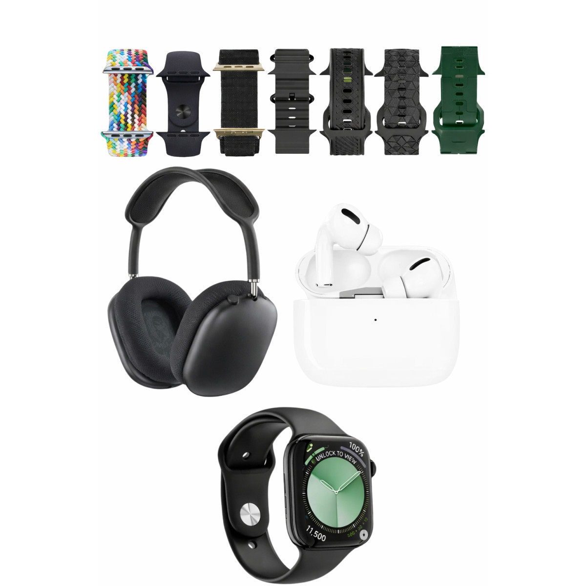 Karler Bass K32 Kombo 7 Adet Kordon Akıllı Saat Airpods Kulaklık Kafa Üstü Kablosuz Kulaklık Set - Siyah — görsel 5