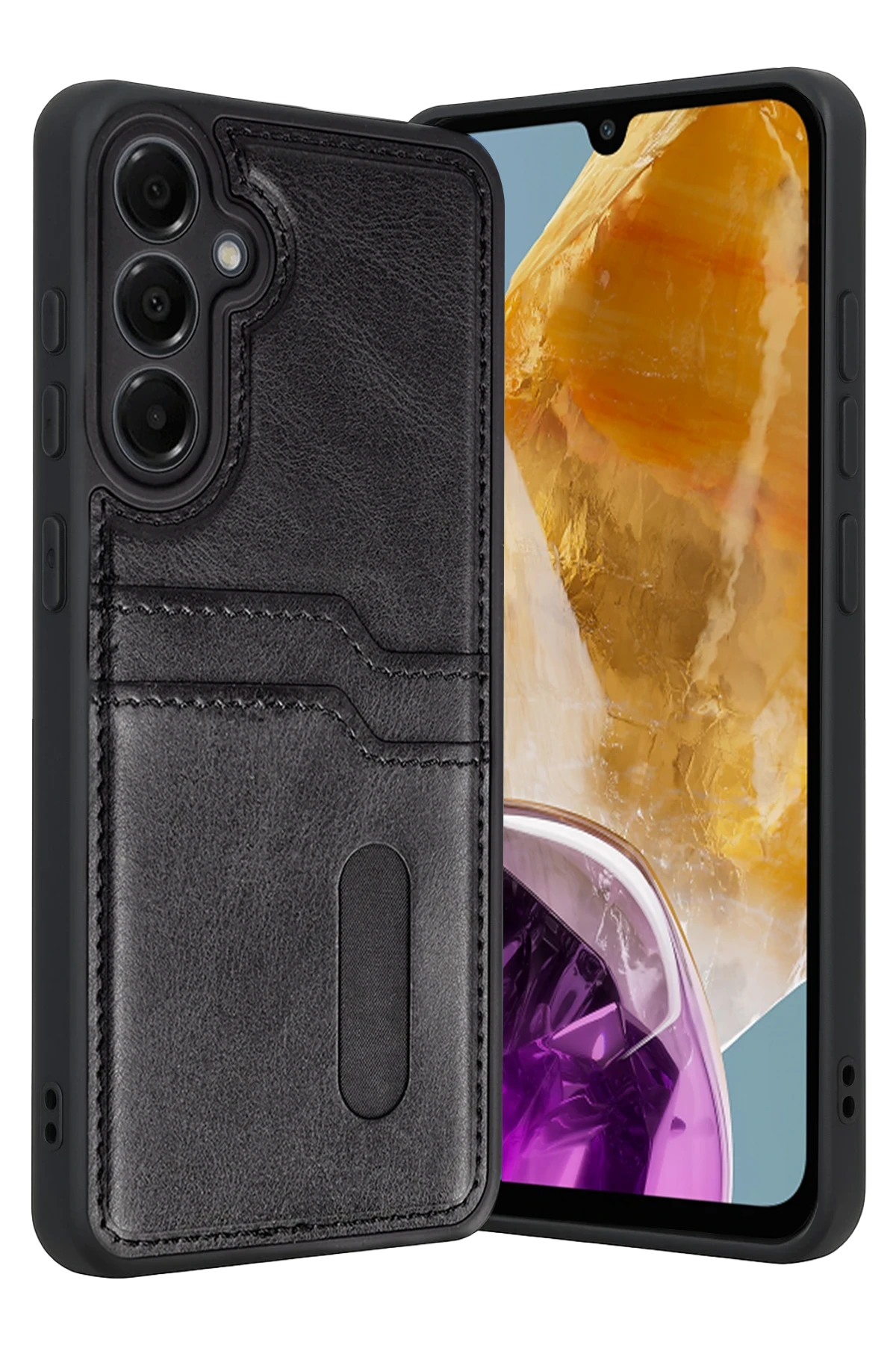 Newface Samsung Galaxy M15 Sara Kartvizitli Deri Kılıf - Siyah