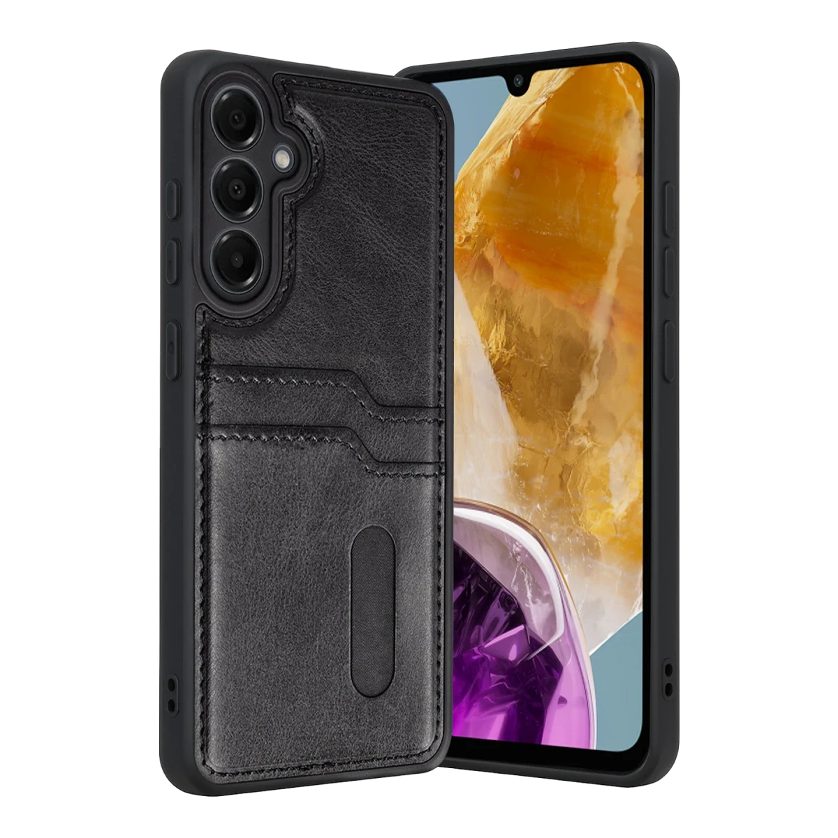 Newface Samsung Galaxy M15 Sara Kartvizitli Deri Kılıf - Siyah — görsel 4