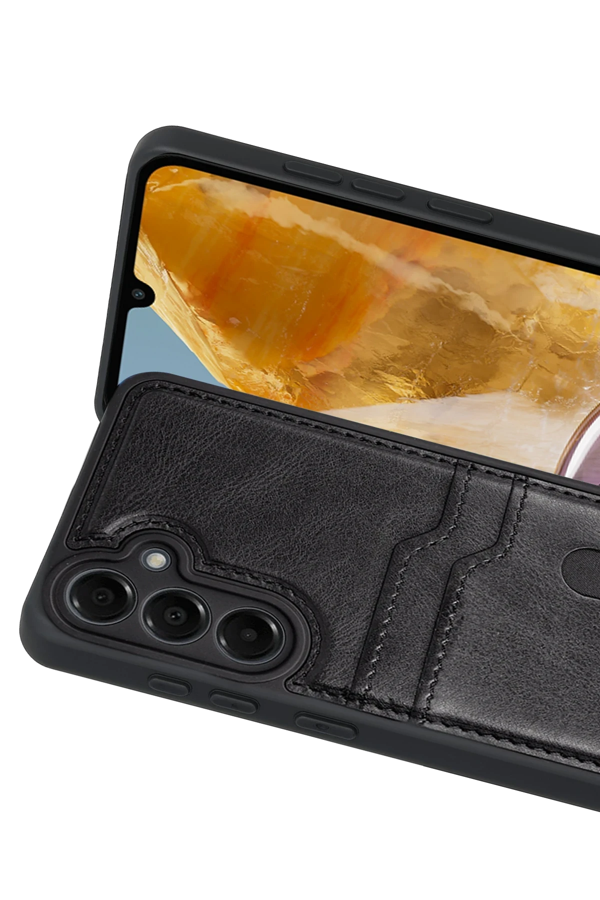 Newface Samsung Galaxy M15 Sara Kartvizitli Deri Kılıf - Siyah