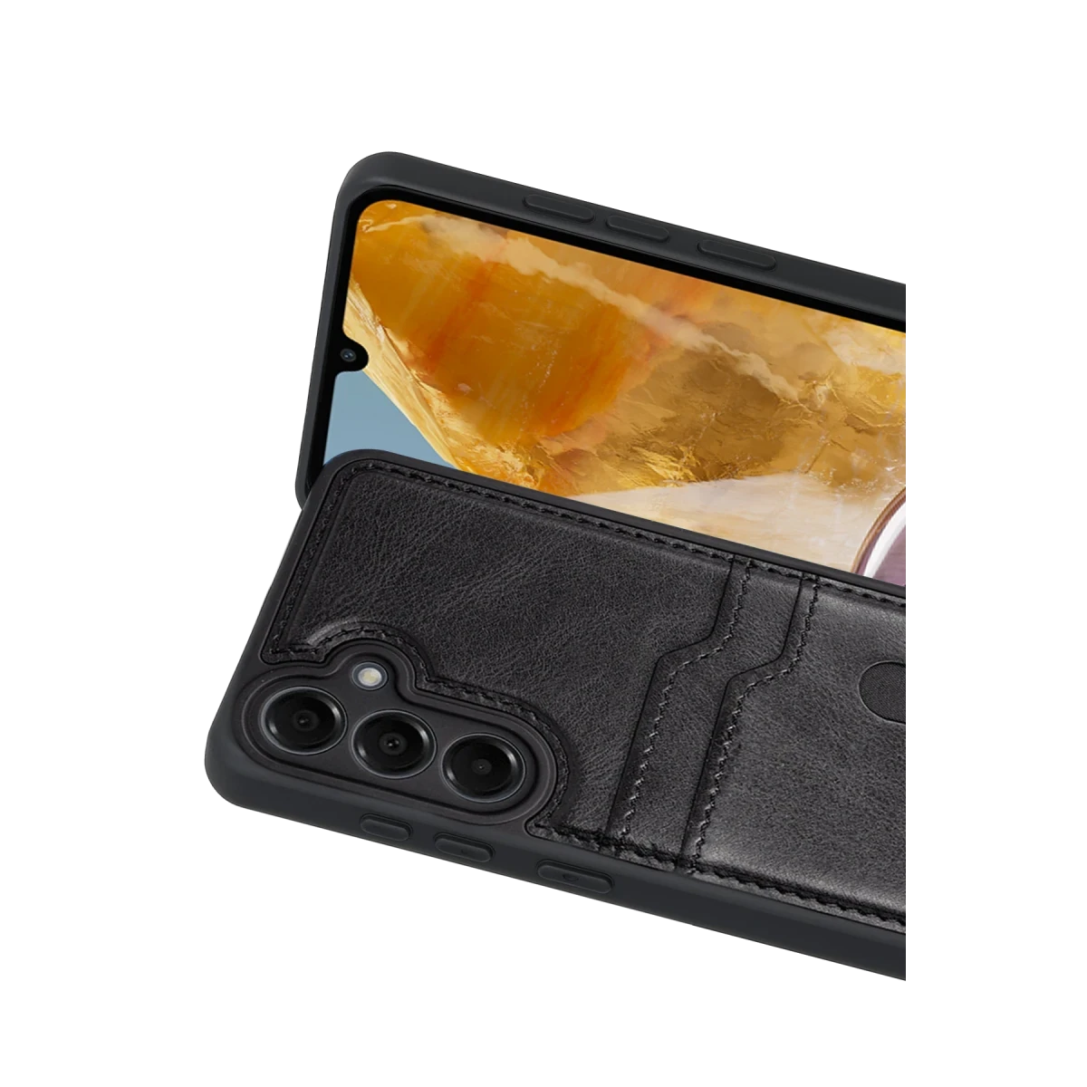 Newface Samsung Galaxy M15 Sara Kartvizitli Deri Kılıf - Siyah — görsel 5