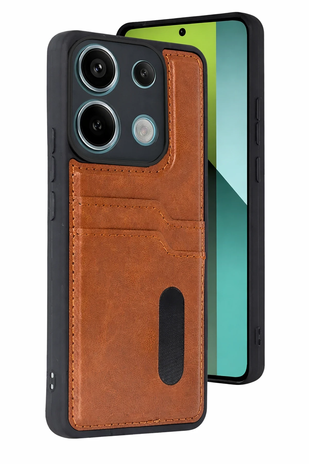 Newface Xiaomi Redmi 15C 4G Sara Kartvizitli Deri Kılıf - Taba