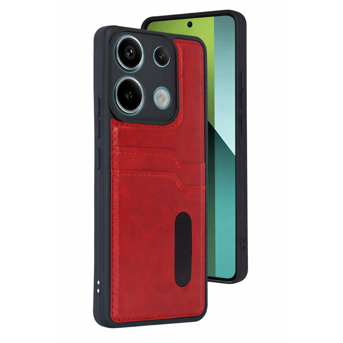 Newface Xiaomi Redmi 15C 4G Sara Kartvizitli Deri Kılıf - Kırmızı — görsel 5