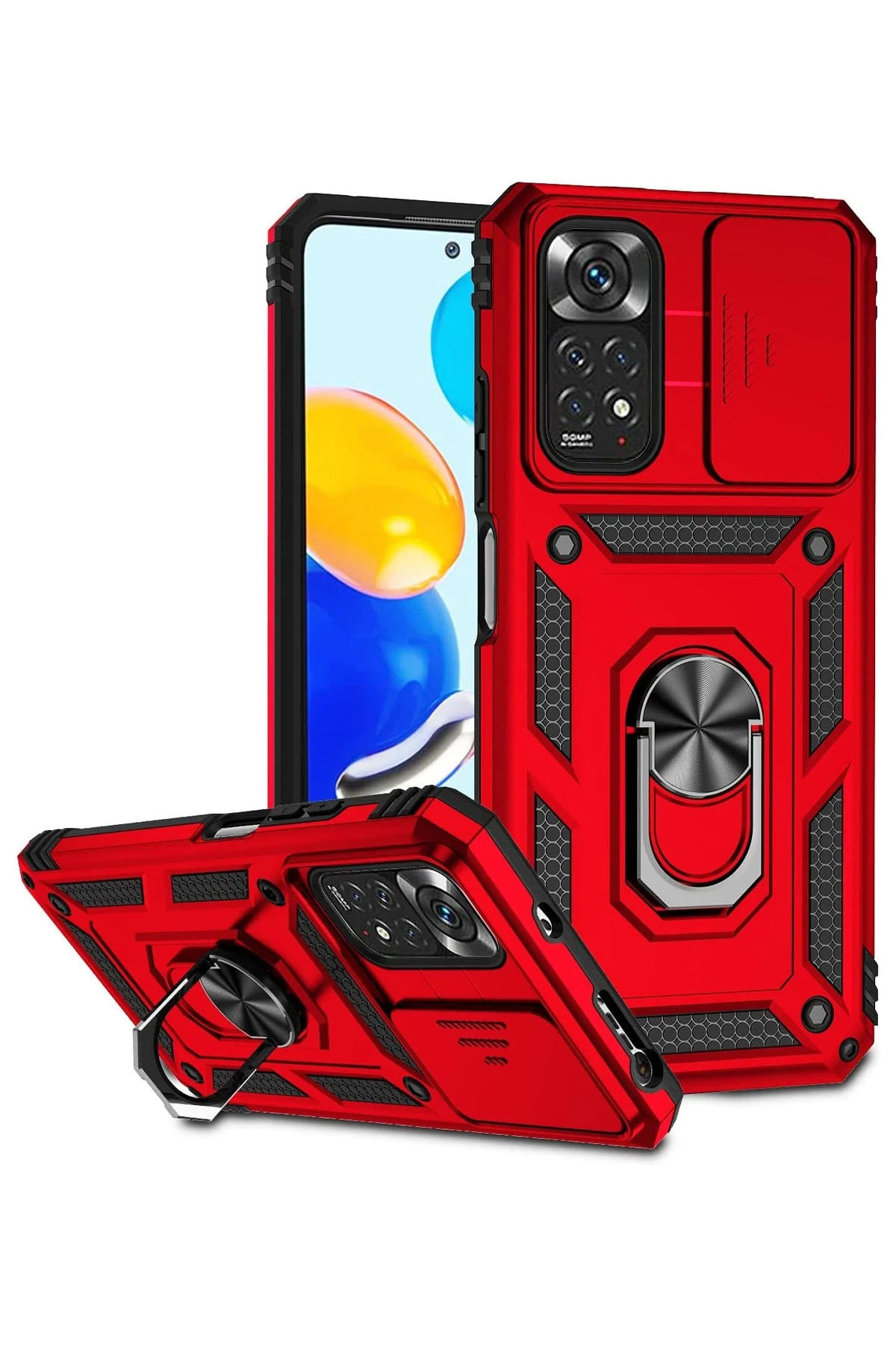 Newface Xiaomi Redmi Note 11 Pro Kılıf Pars Lens Yüzüklü Silikon - Kırmızı