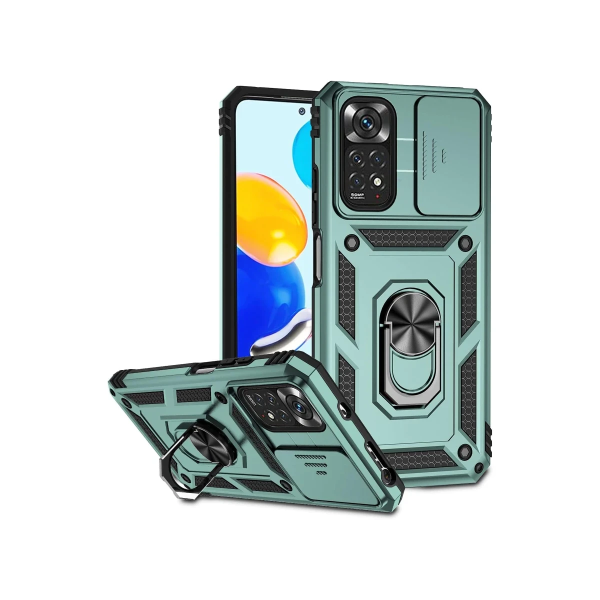 Newface Xiaomi Redmi Note 11 Pro Kılıf Pars Lens Yüzüklü Silikon - Yeşil