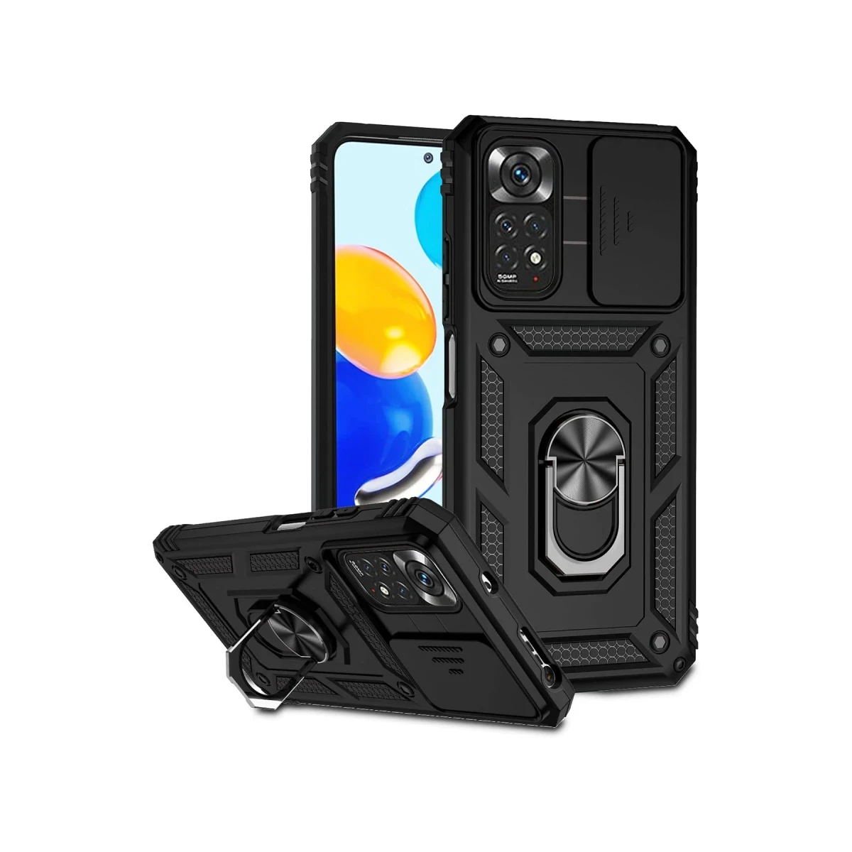 Newface Xiaomi Redmi Note 11 Pro Kılıf Pars Lens Yüzüklü Silikon - Siyah