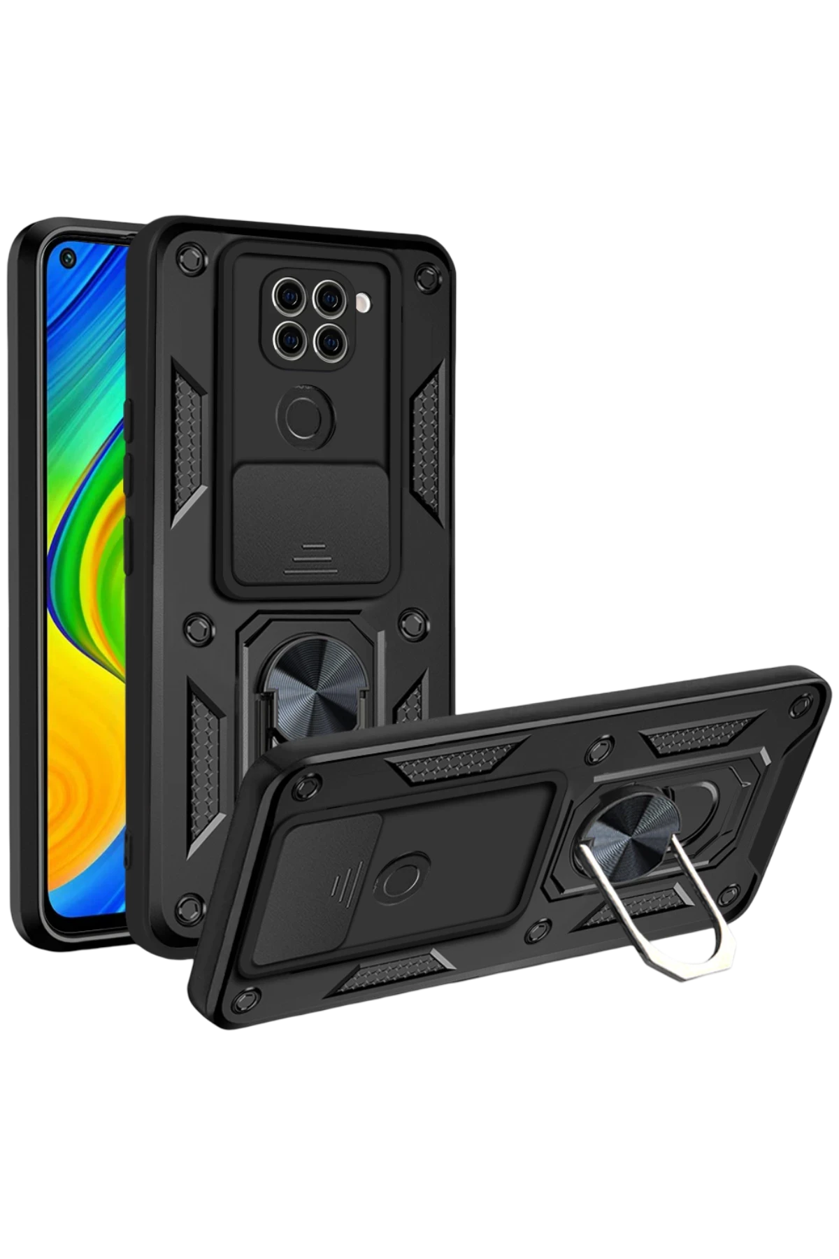 Newface Xiaomi Redmi Note 9 4G Kılıf Pars Lens Yüzüklü Silikon - Siyah