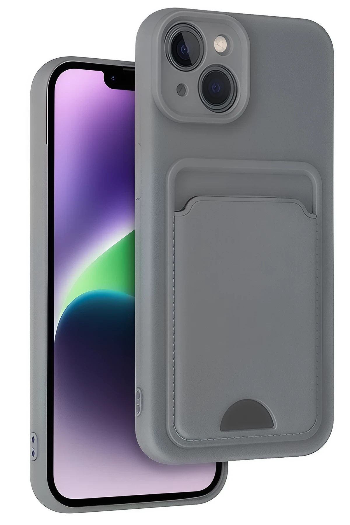 Newface iPhone 14 Kılıf Kelvin Kartvizitli Silikon - Gri