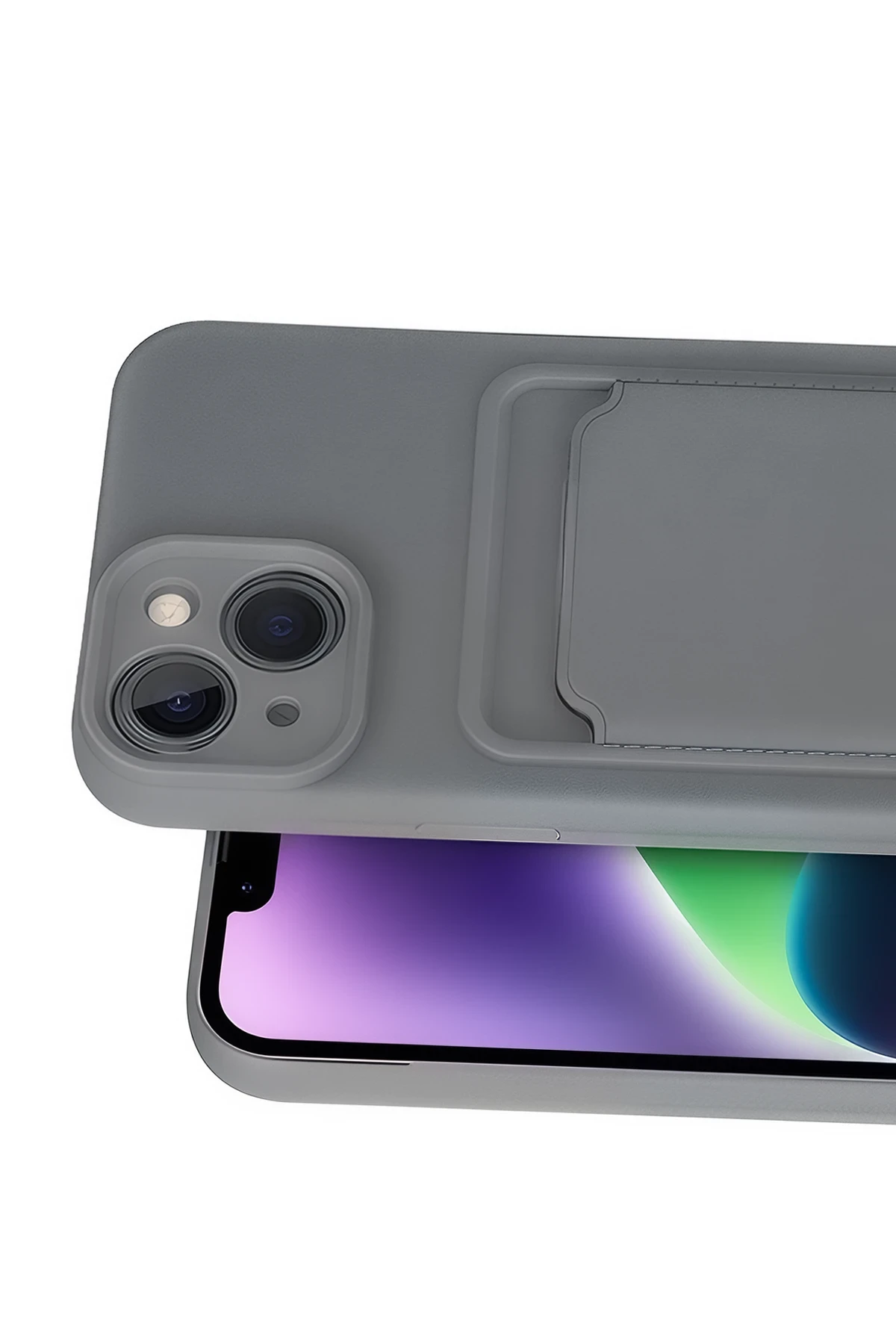 Newface iPhone 14 Kılıf Kelvin Kartvizitli Silikon - Gri