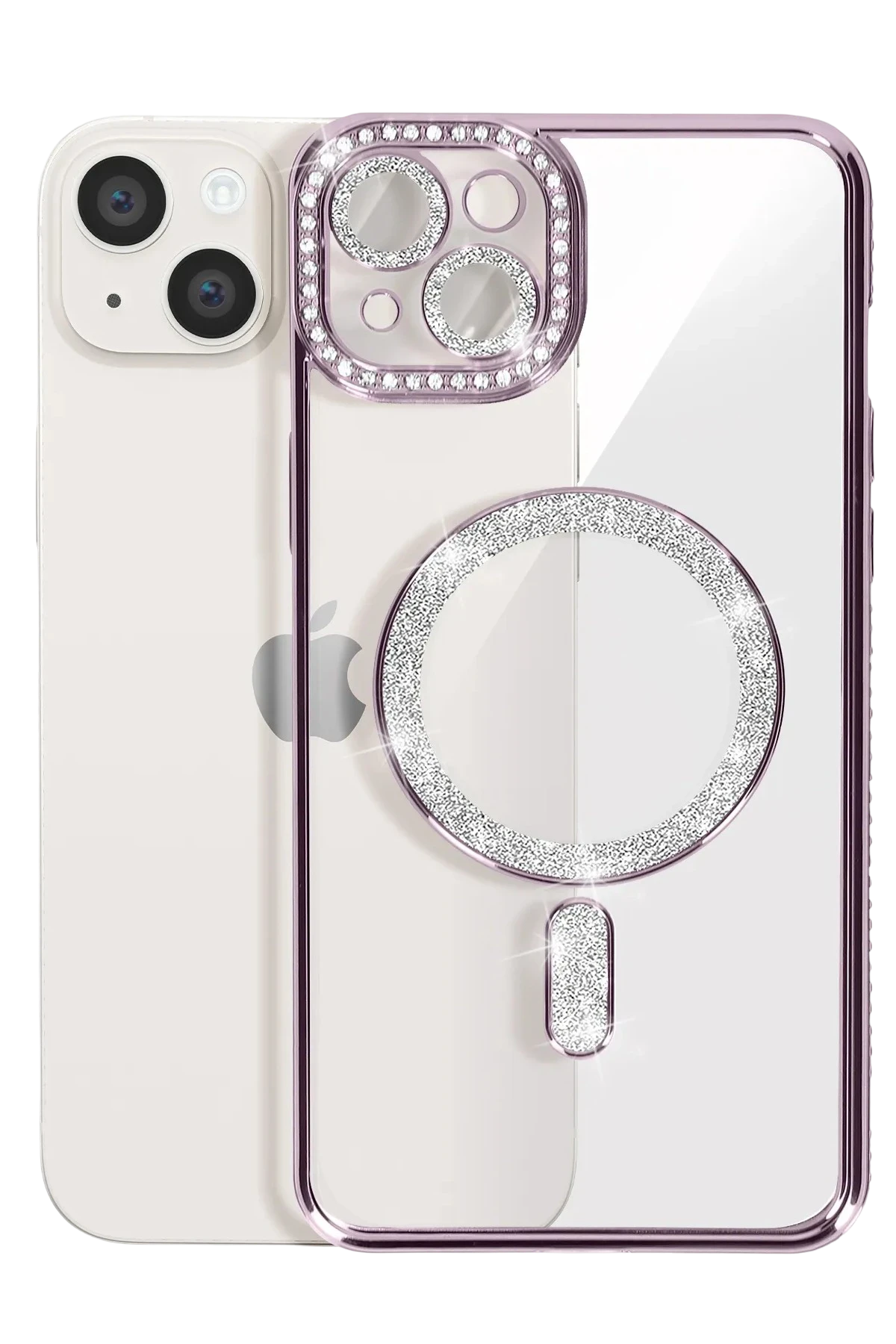 Newface iPhone 14 Kılıf Joke Simli Magneticsafe Kılıf - Pembe