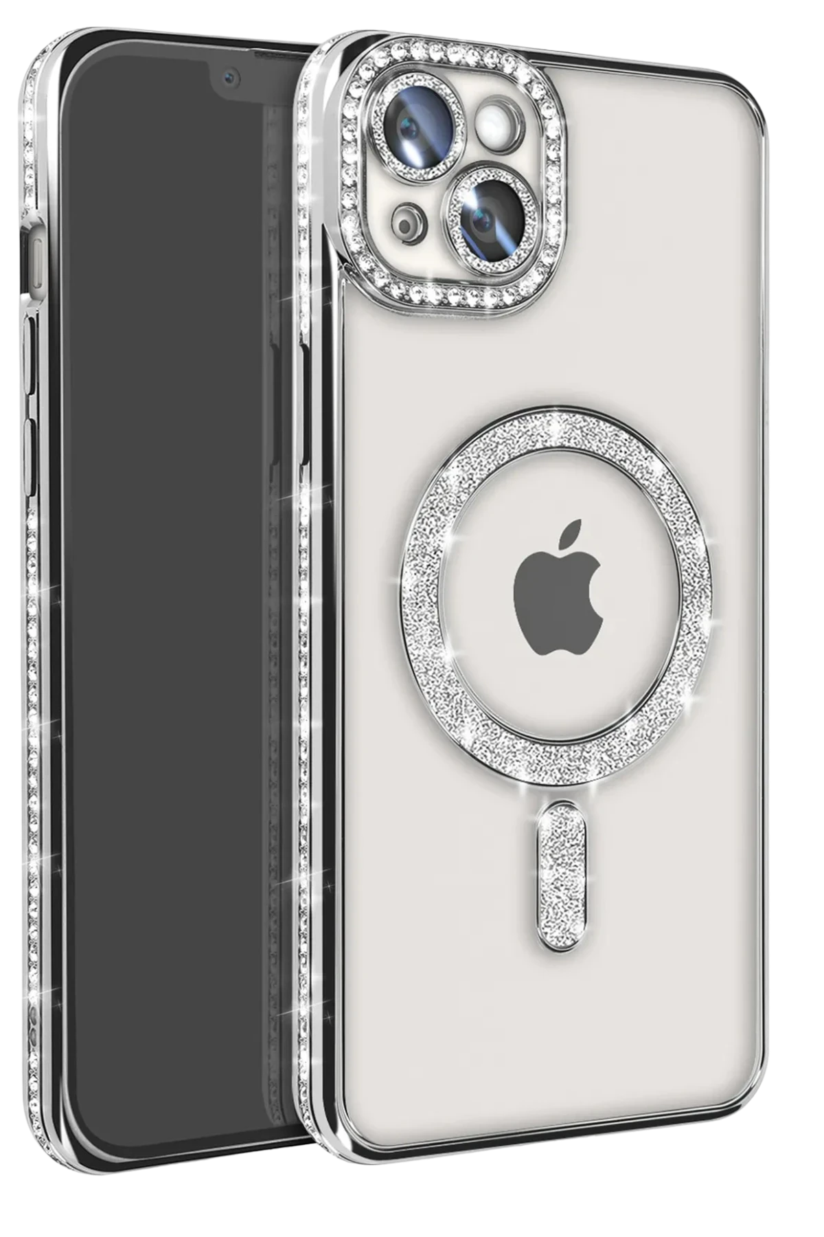 Newface iPhone 14 Kılıf Joke Simli Magneticsafe Kılıf - Gümüş