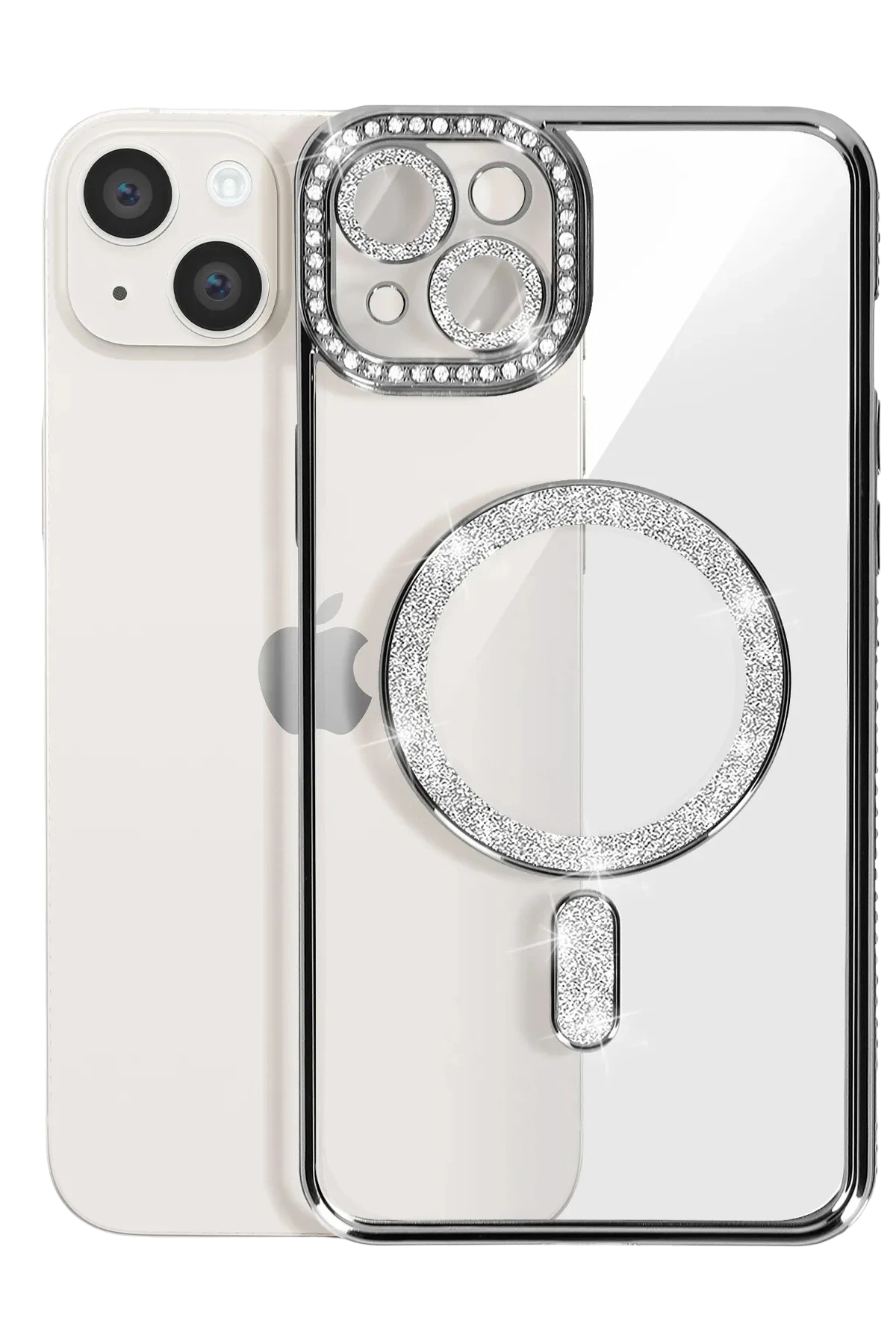 Newface iPhone 14 Kılıf Joke Simli Magneticsafe Kılıf - Gümüş