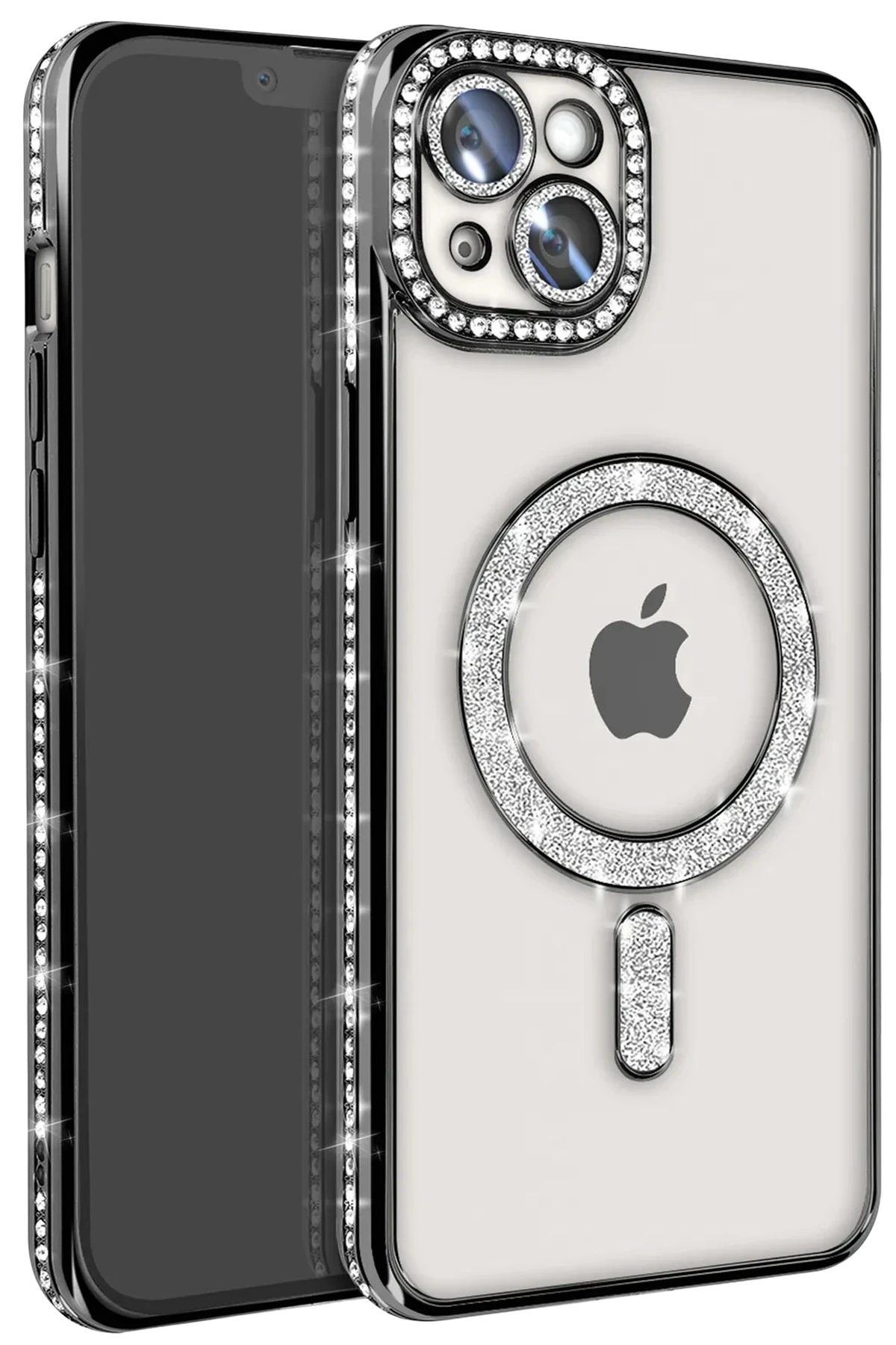 Newface iPhone 14 Kılıf Joke Simli Magneticsafe Kılıf - Siyah