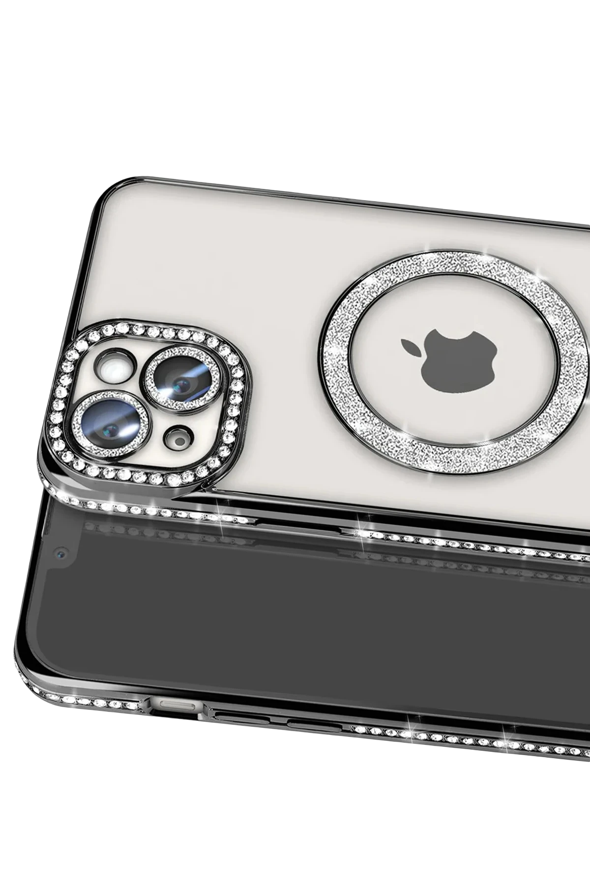 Newface iPhone 14 Kılıf Joke Simli Magneticsafe Kılıf - Siyah