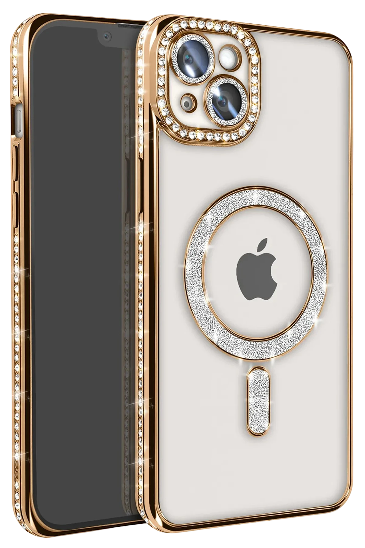 Newface iPhone 14 Kılıf Joke Simli Magneticsafe Kılıf - Gold