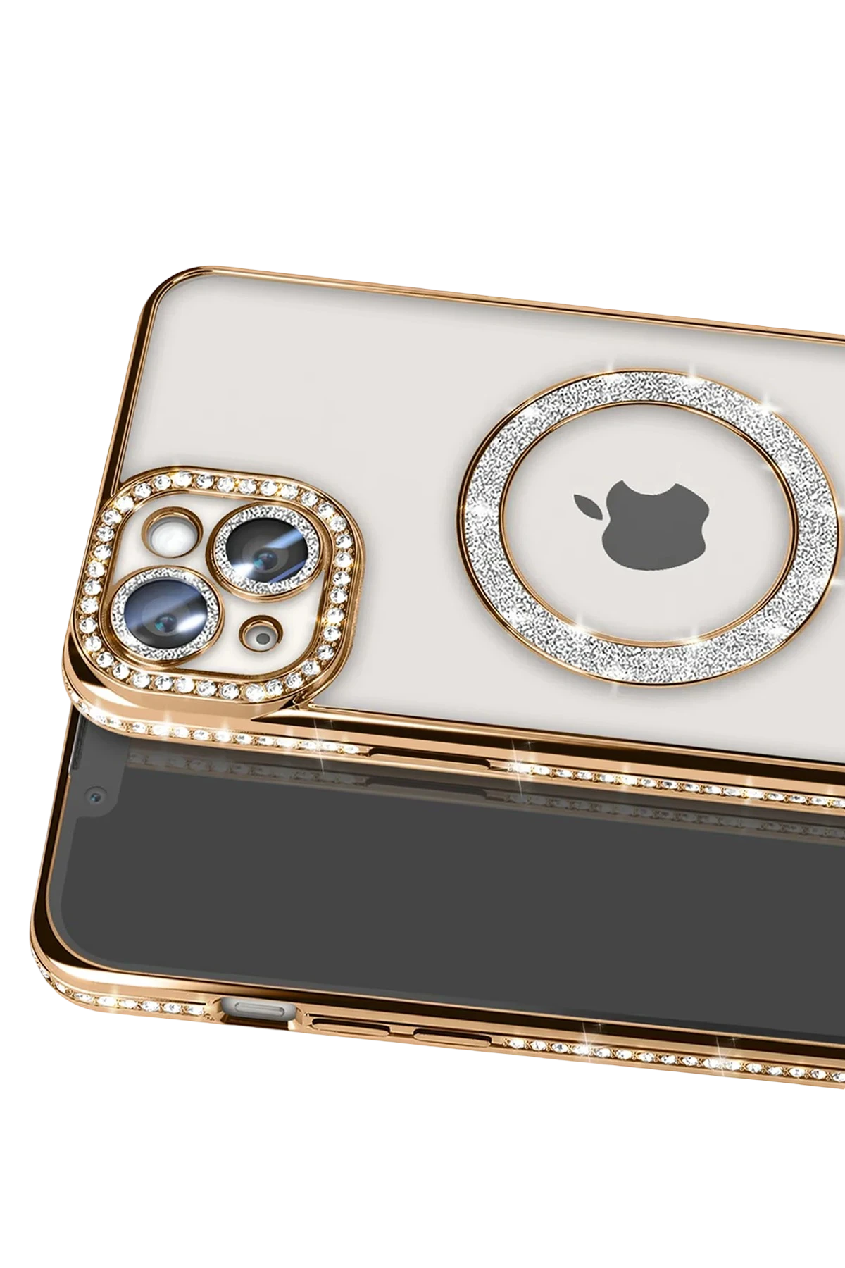 Newface iPhone 14 Kılıf Joke Simli Magneticsafe Kılıf - Gold