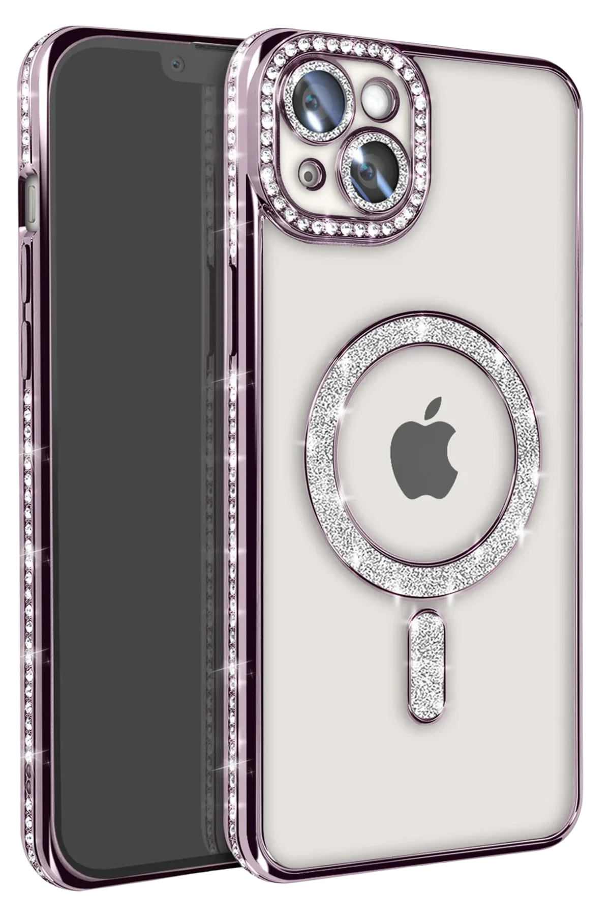 Newface iPhone 14 Kılıf Joke Simli Magneticsafe Kılıf - Derin Mor
