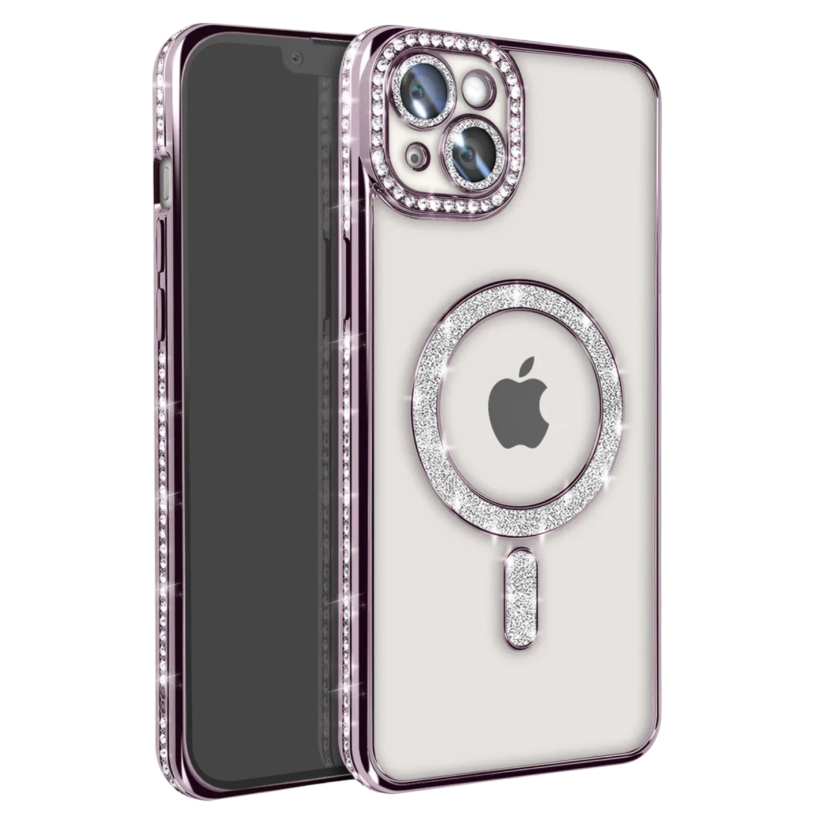 Newface Apple iPhone 14 Kılıf Joke Simli Magneticsafe Kılıf - Derin Mor