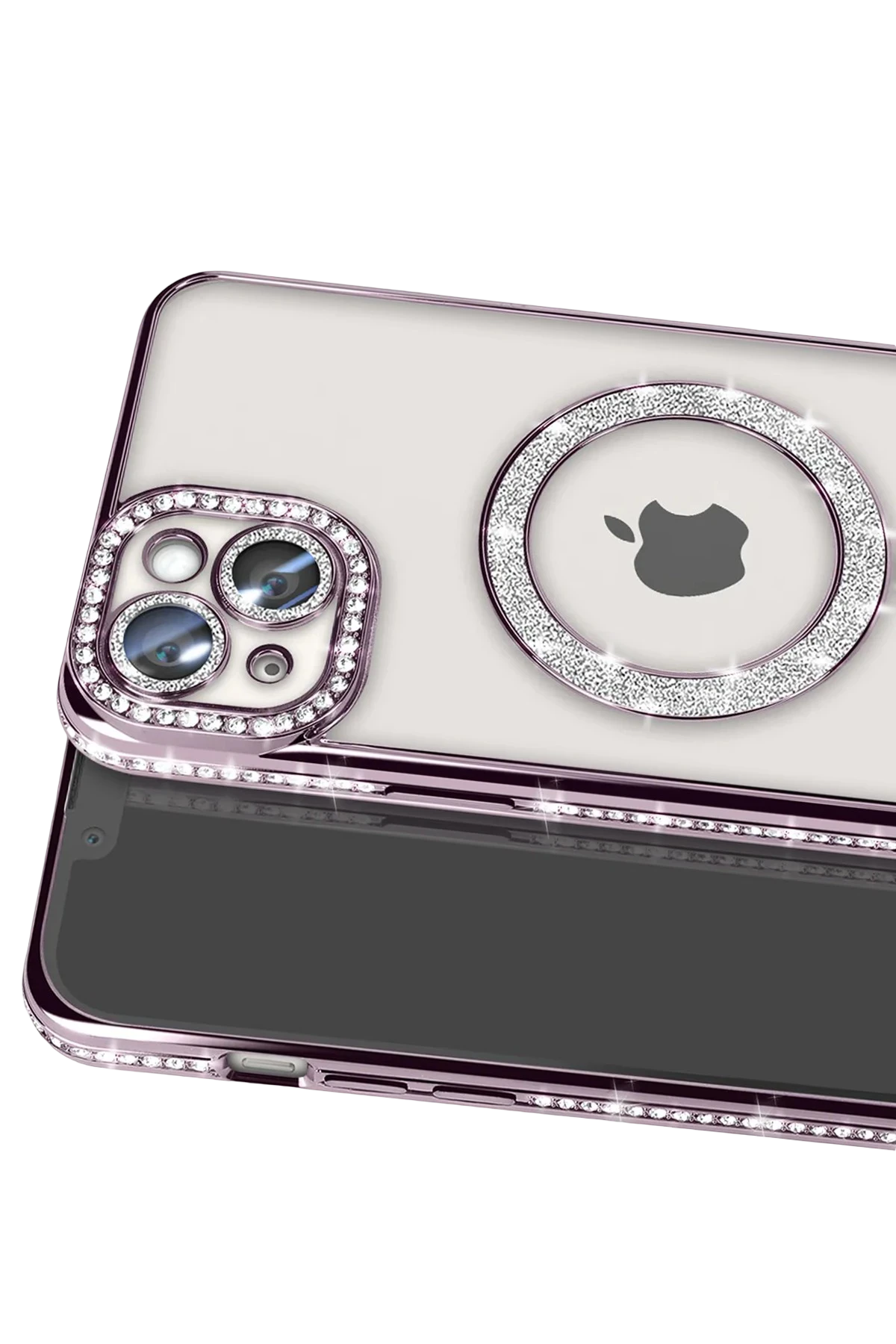 Newface iPhone 14 Kılıf Joke Simli Magneticsafe Kılıf - Derin Mor