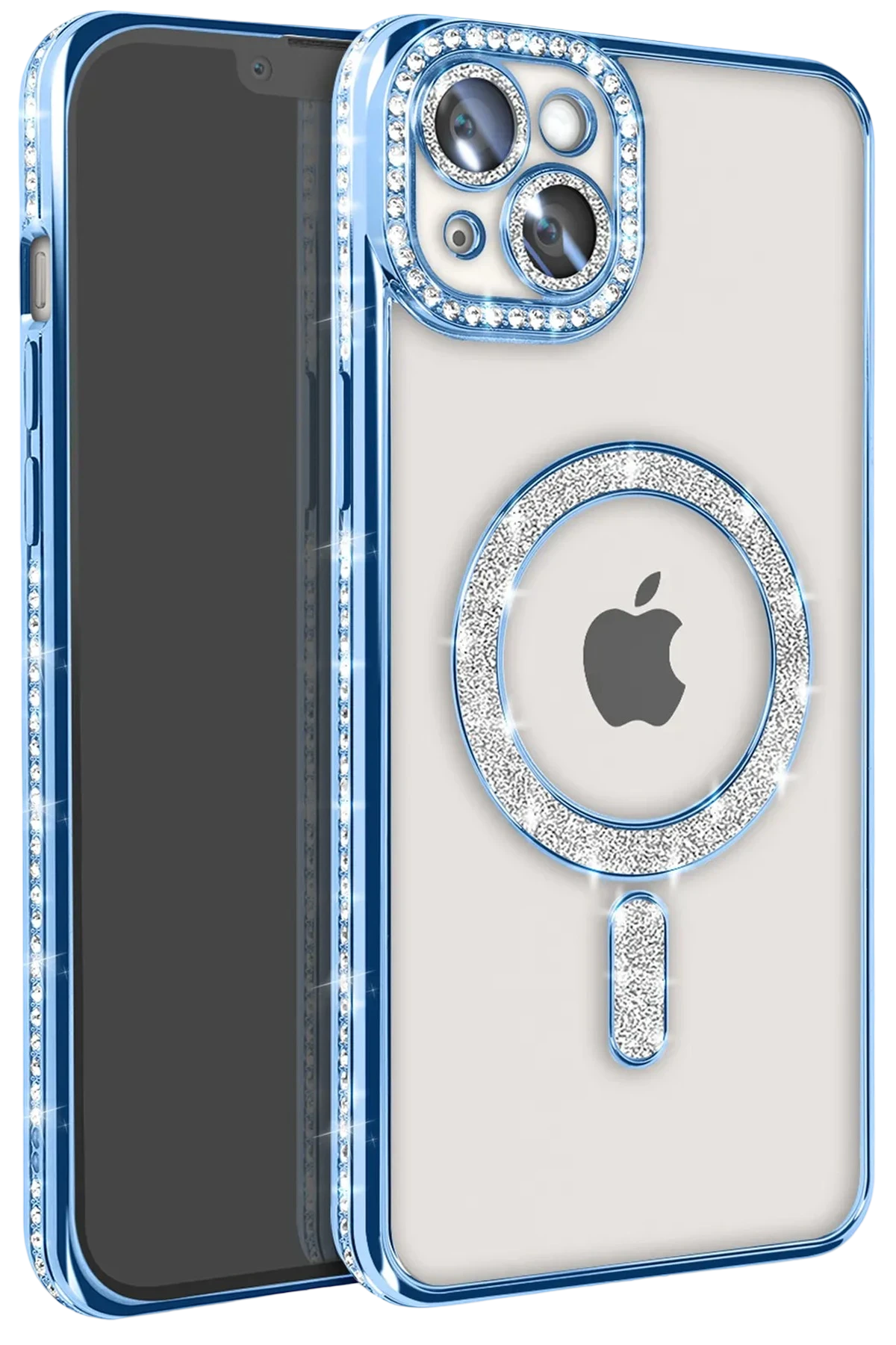 Newface iPhone 14 Kılıf Joke Simli Magneticsafe Kılıf - Mavi