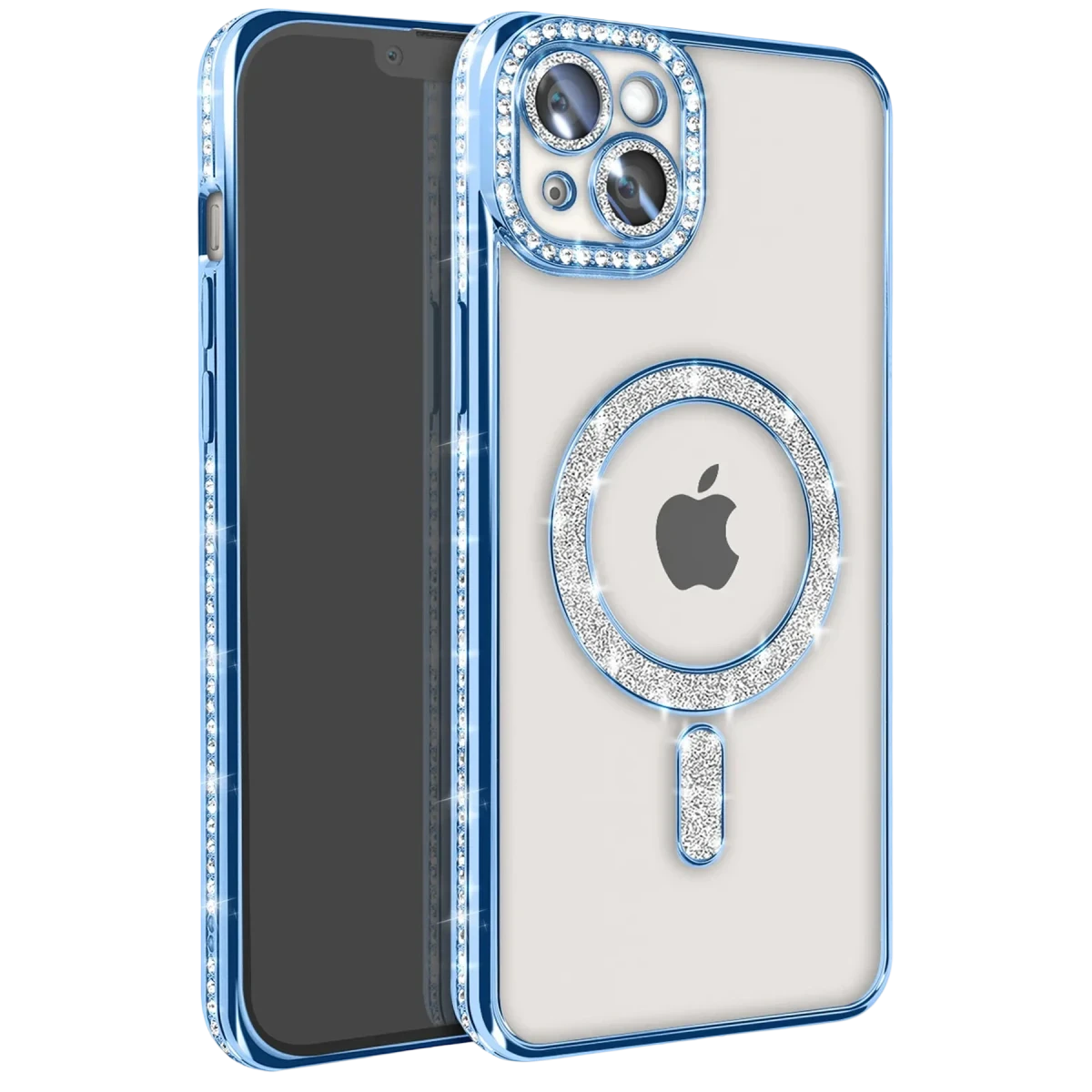 Apple iPhone 15 Kılıf Joke Simli Magneticsafe Kılıf - Mavi