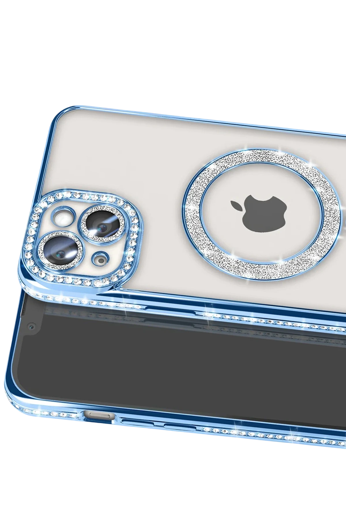 Newface iPhone 15 Kılıf Joke Simli Magneticsafe Kılıf - Mavi