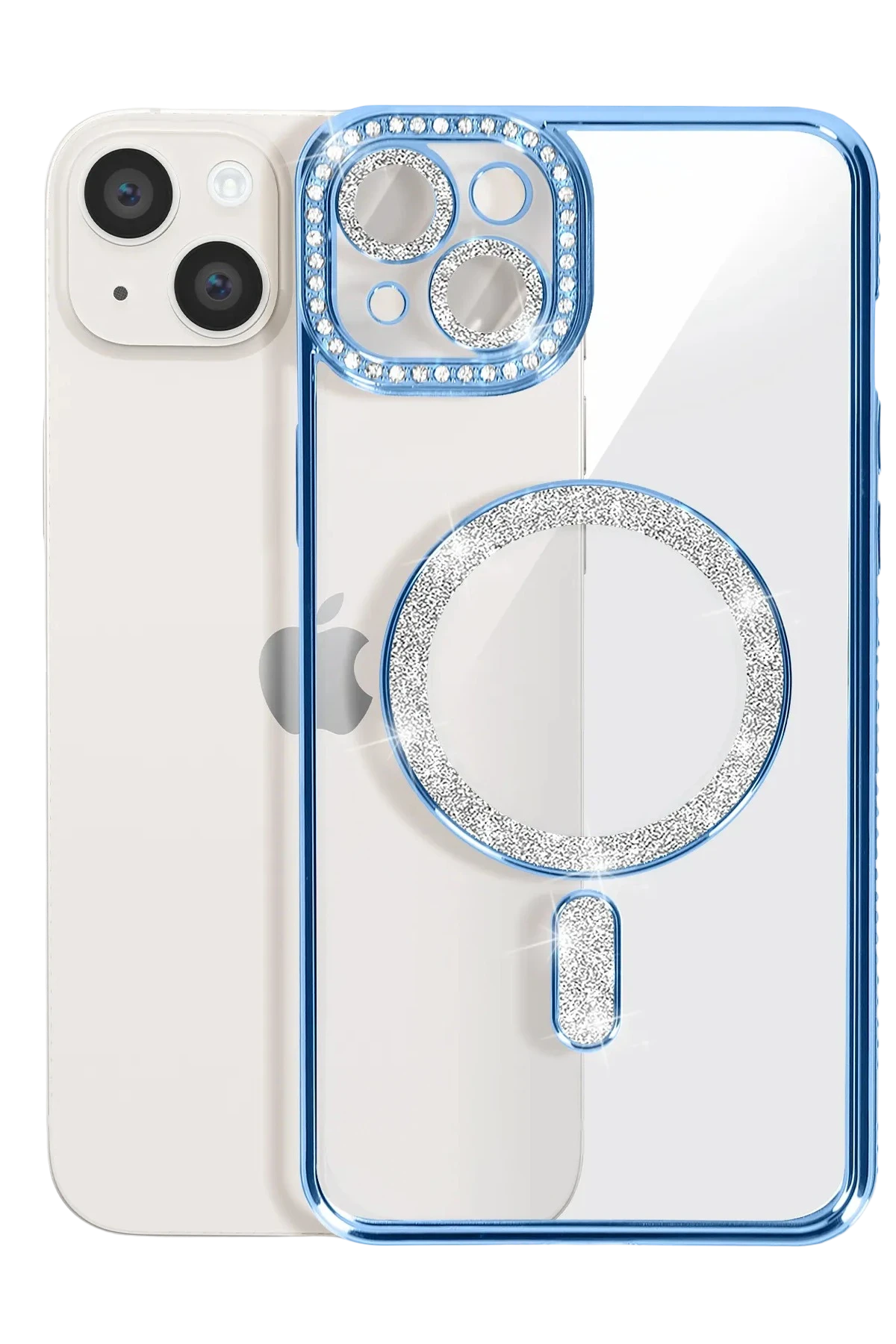 Newface iPhone 15 Kılıf Joke Simli Magneticsafe Kılıf - Mavi