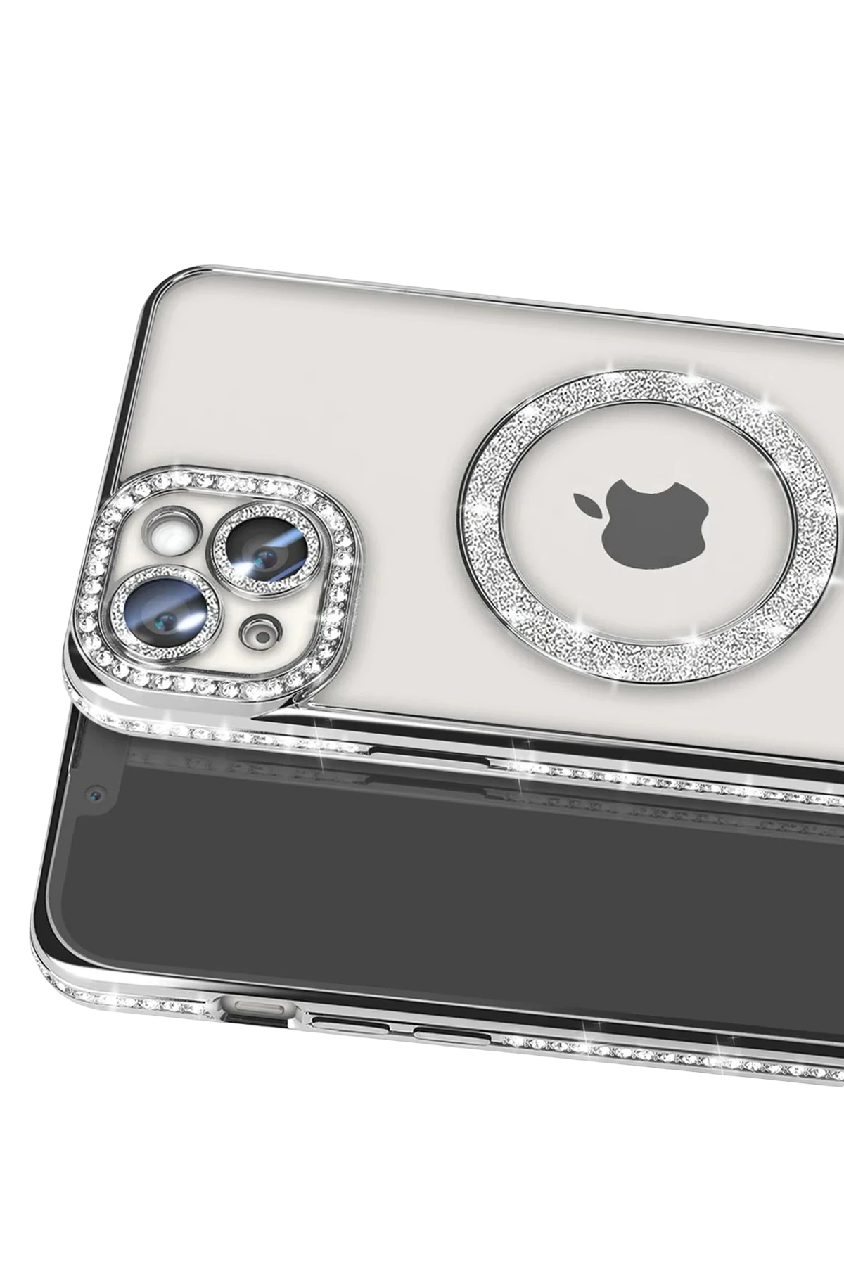 Newface iPhone 15 Kılıf Joke Simli Magneticsafe Kılıf - Gümüş