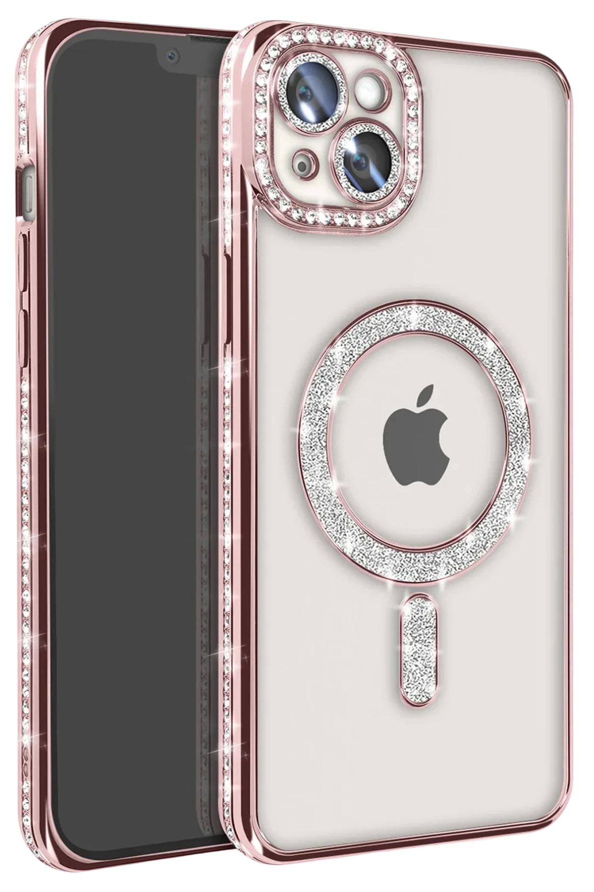 Newface iPhone 15 Kılıf Joke Simli Magneticsafe Kılıf - Pembe