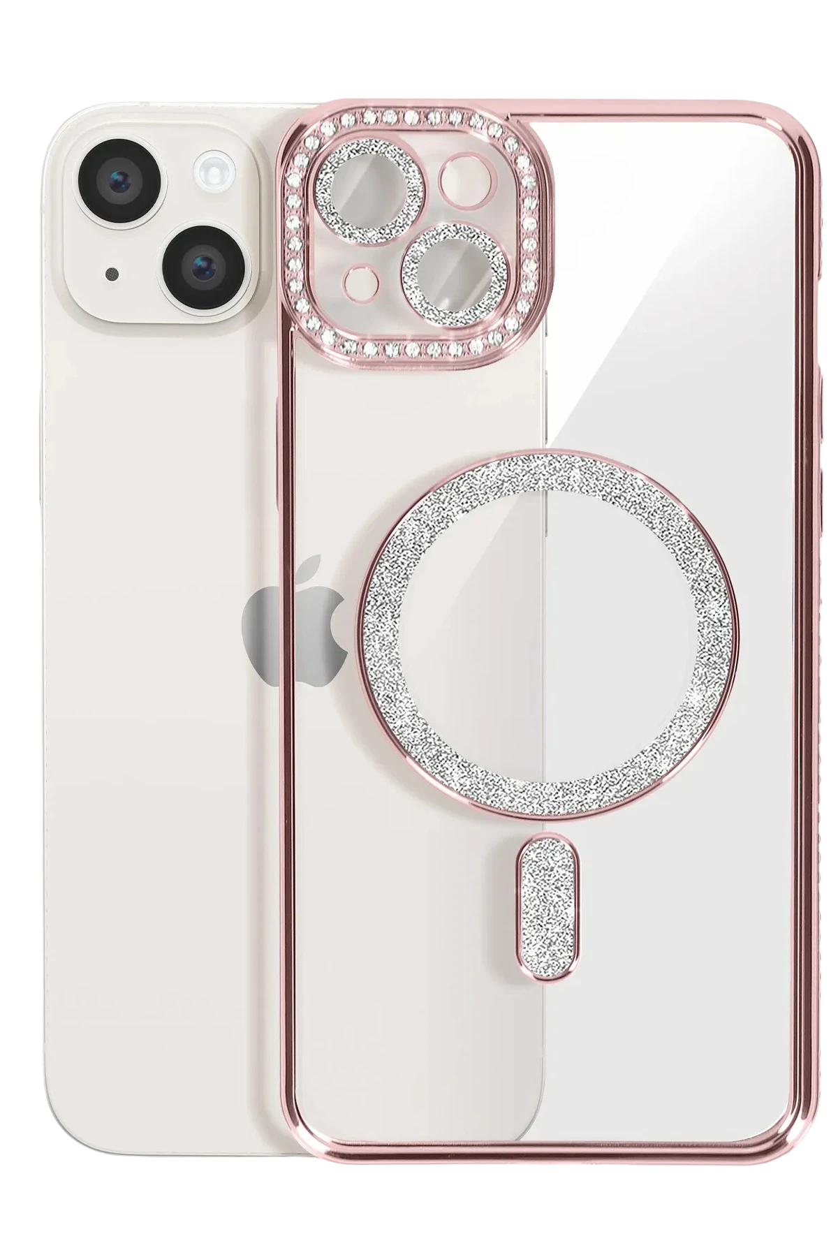 Newface iPhone 15 Kılıf Joke Simli Magneticsafe Kılıf - Pembe