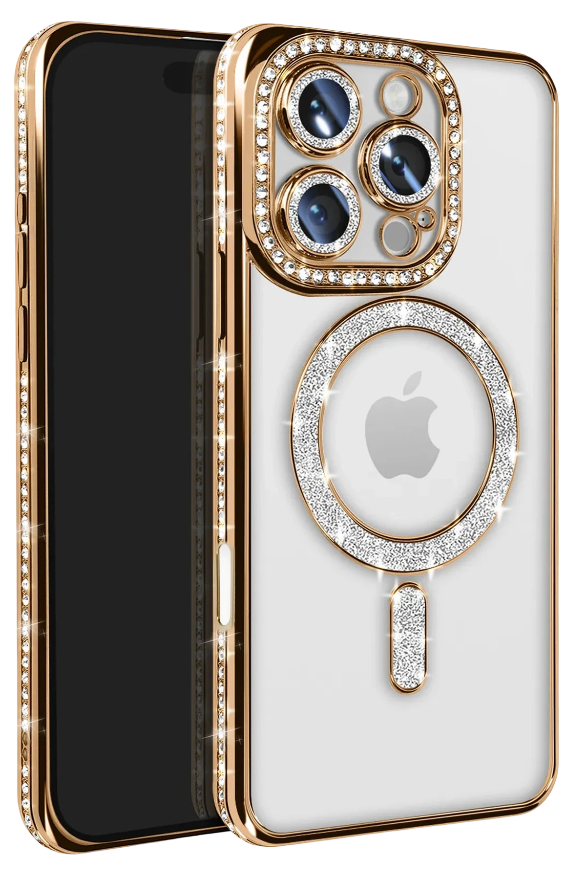 Newface iPhone 16 Pro Max Kılıf Joke Simli Magneticsafe Kılıf - Gold