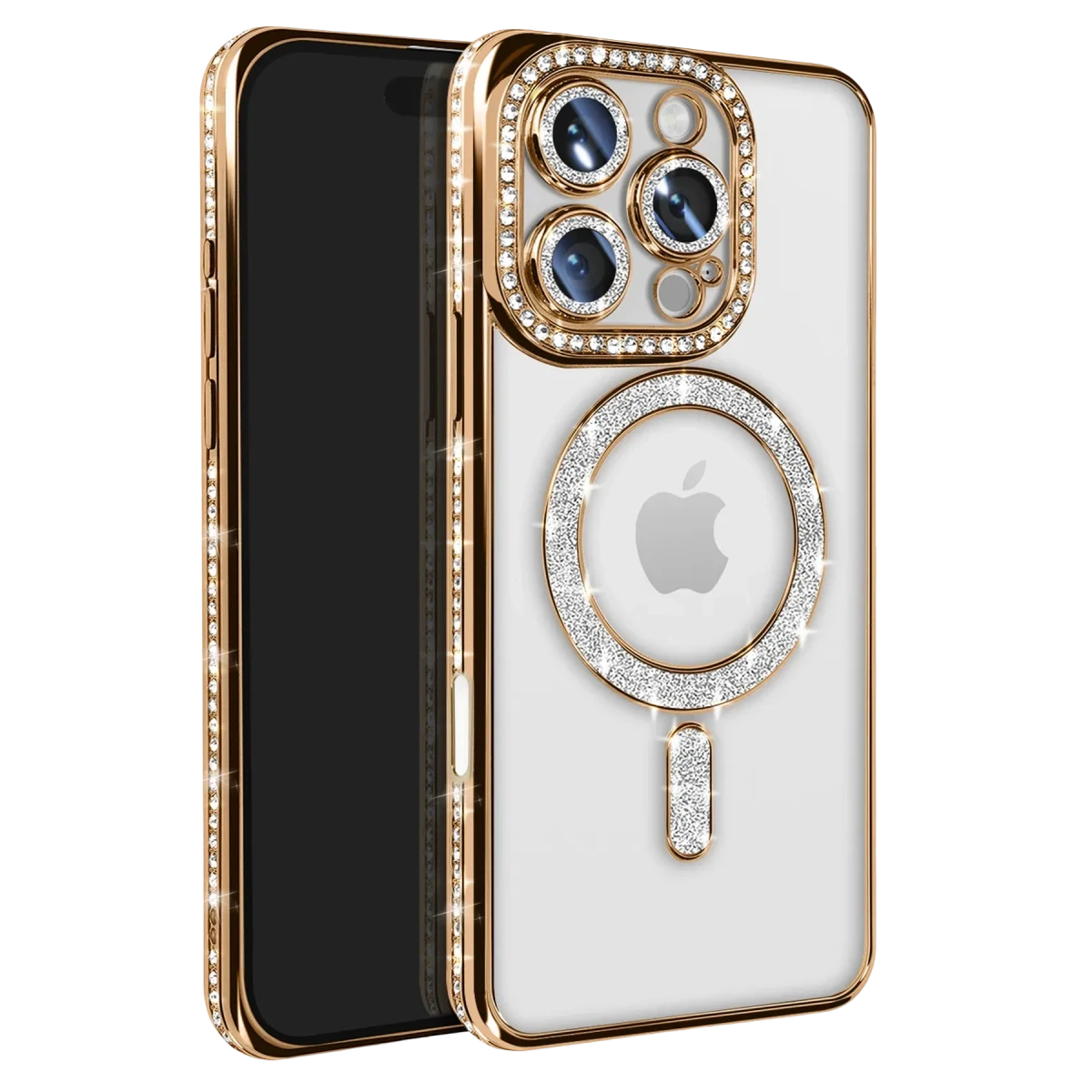 Newface Apple iPhone 16 Pro Max Kılıf Joke Simli Magneticsafe Kılıf - Gold