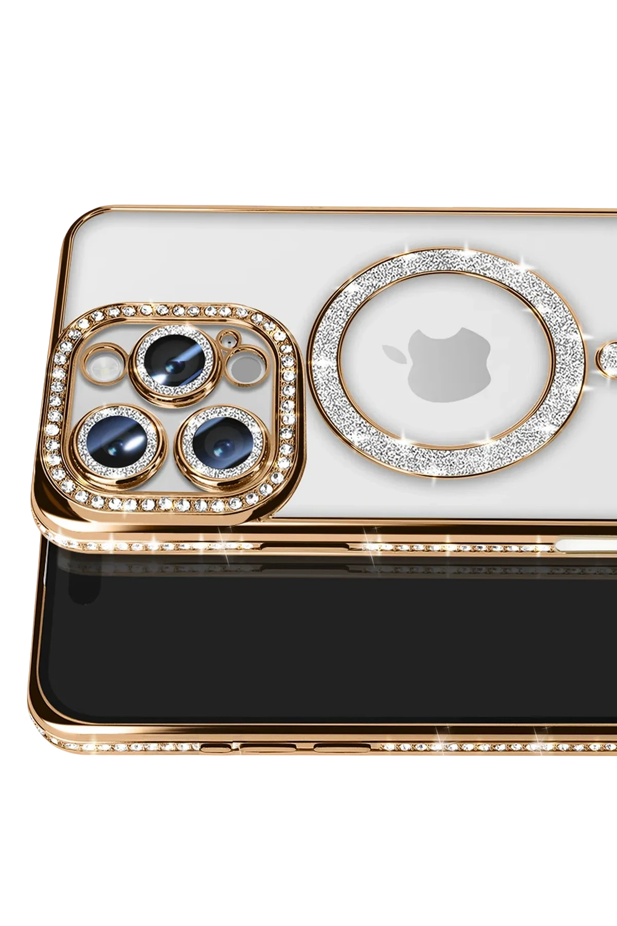 Newface iPhone 16 Pro Max Kılıf Joke Simli Magneticsafe Kılıf - Gold
