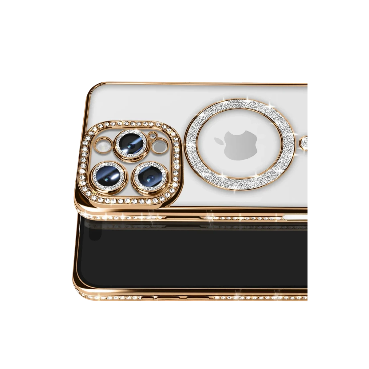 Newface Apple iPhone 16 Pro Max Kılıf Joke Simli Magneticsafe Kılıf - Gold
