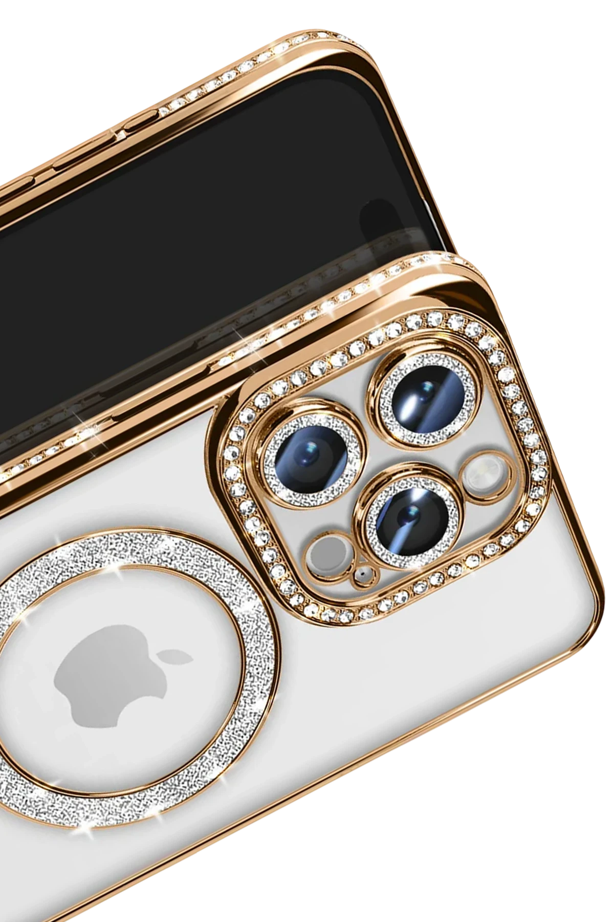 Newface iPhone 16 Pro Max Kılıf Joke Simli Magneticsafe Kılıf - Gold