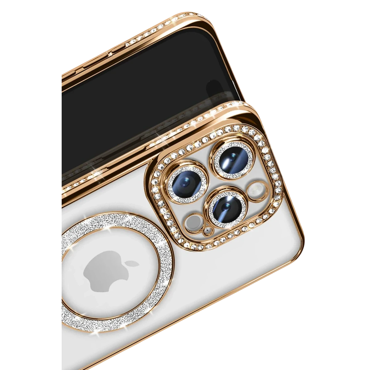 Newface Apple iPhone 16 Pro Max Kılıf Joke Simli Magneticsafe Kılıf - Gold