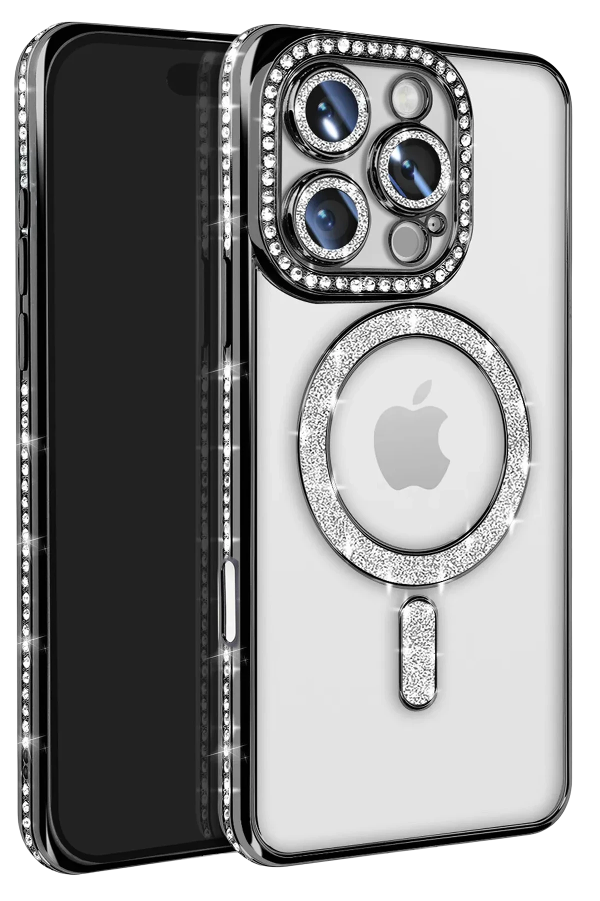 Newface iPhone 16 Pro Max Kılıf Joke Simli Magneticsafe Kılıf - Siyah
