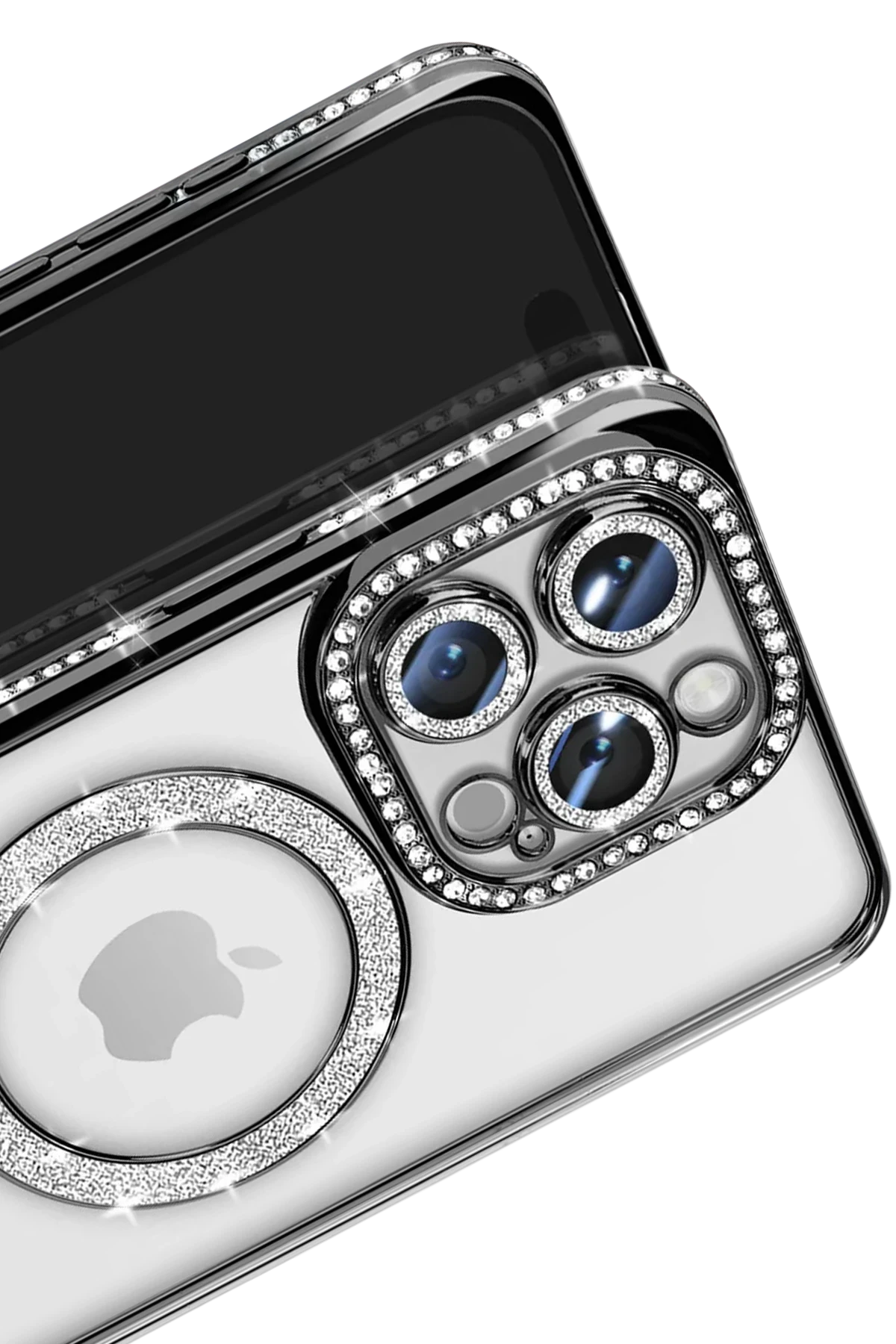 Newface iPhone 16 Pro Max Kılıf Joke Simli Magneticsafe Kılıf - Siyah