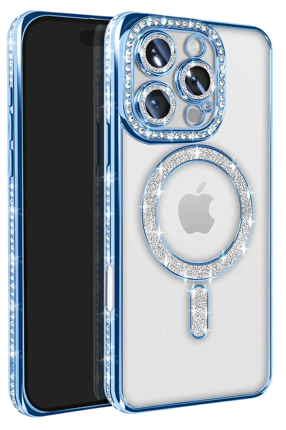 Newface iPhone 16 Pro Max Kılıf Joke Simli Magneticsafe Kılıf - Mavi