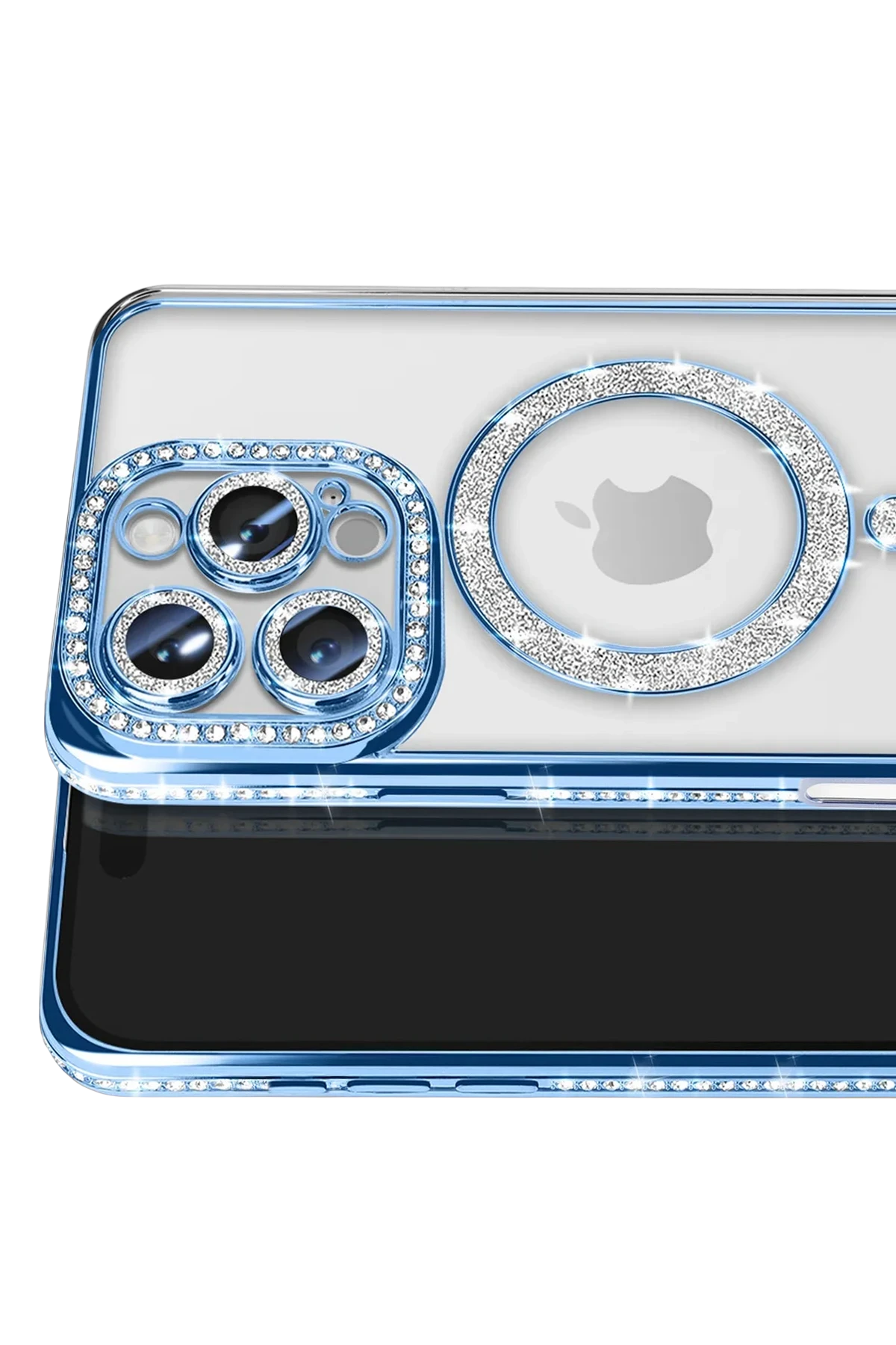 Newface iPhone 16 Pro Max Kılıf Joke Simli Magneticsafe Kılıf - Mavi
