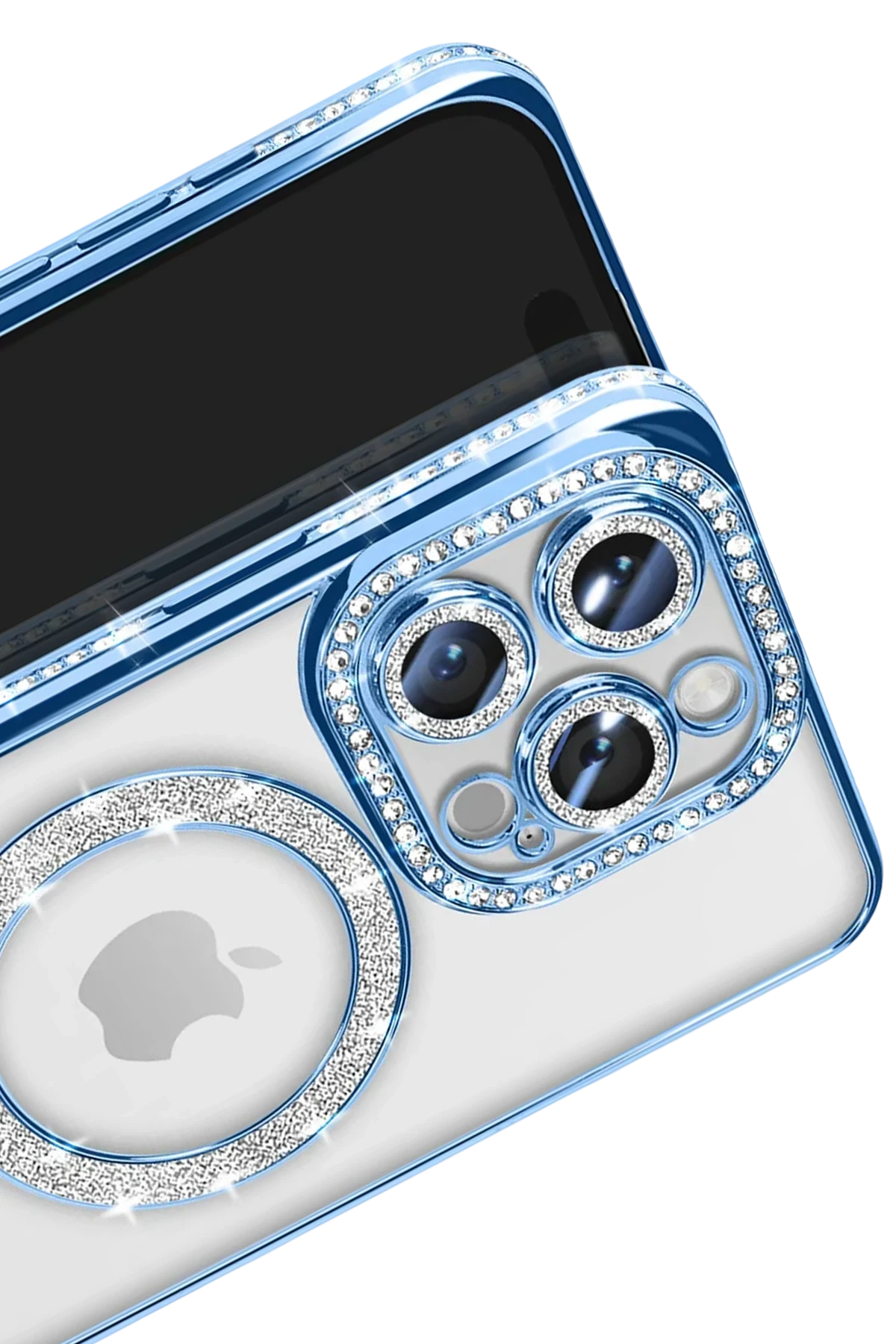 Newface iPhone 16 Pro Max Kılıf Joke Simli Magneticsafe Kılıf - Mavi