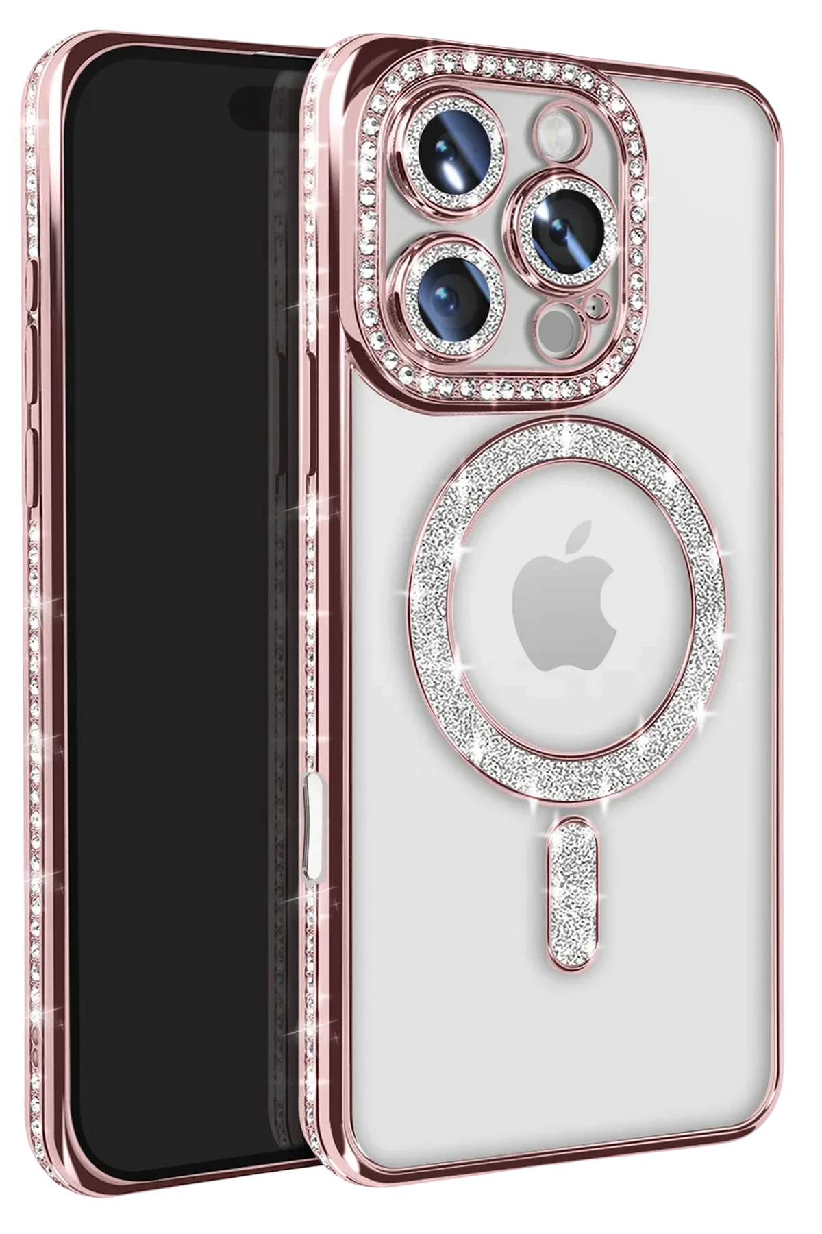 Newface iPhone 16 Pro Max Kılıf Joke Simli Magneticsafe Kılıf - Pembe