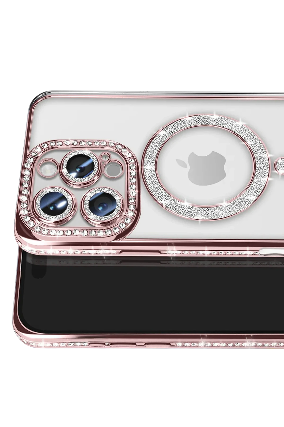 Newface iPhone 16 Pro Max Kılıf Joke Simli Magneticsafe Kılıf - Pembe