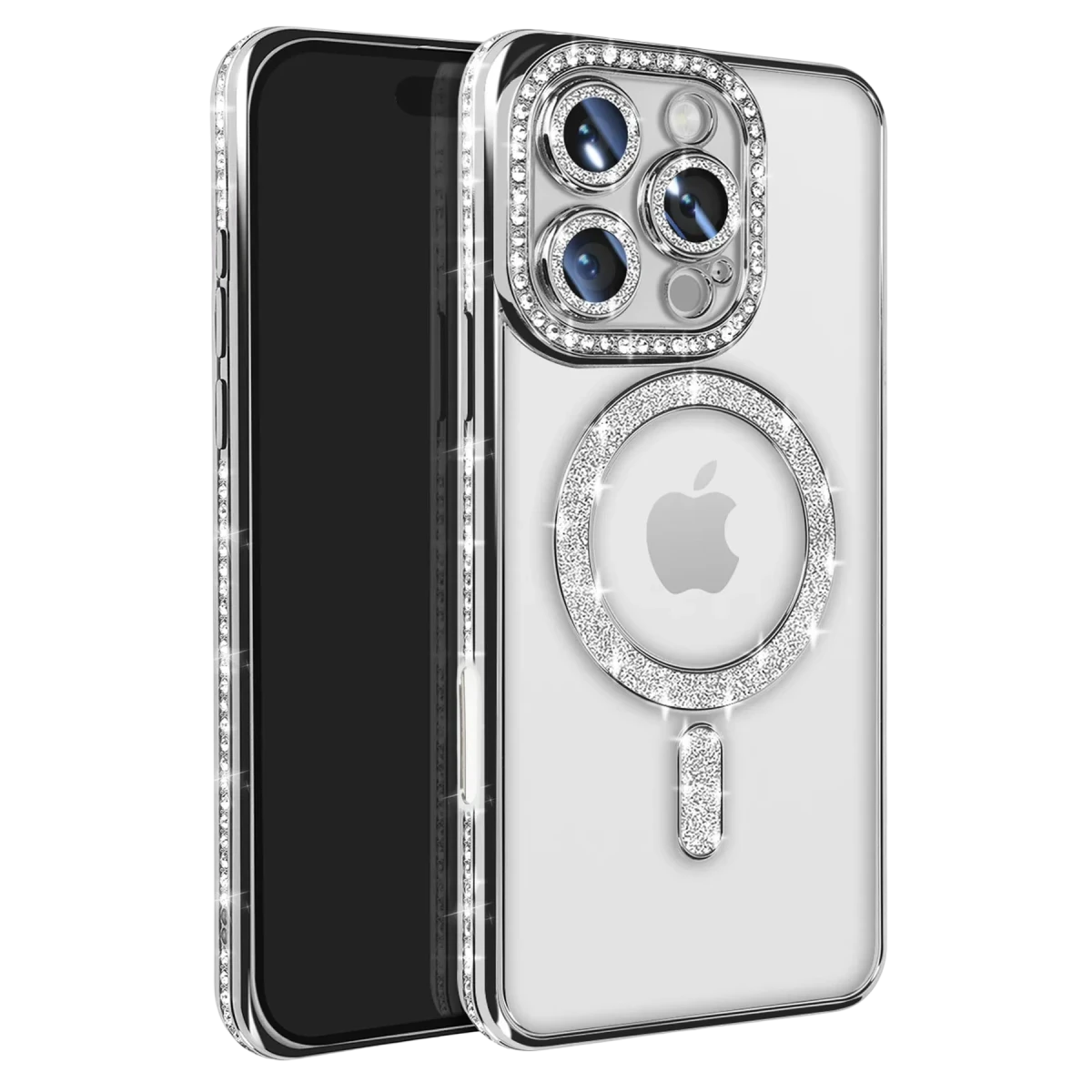 Newface Apple iPhone 16 Pro Max Kılıf Joke Simli Magneticsafe Kılıf - Gümüş