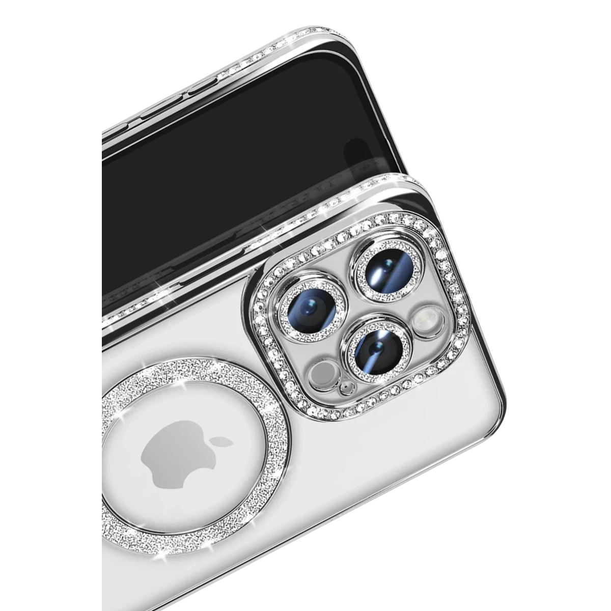 Newface Apple iPhone 16 Pro Max Kılıf Joke Simli Magneticsafe Kılıf - Gümüş
