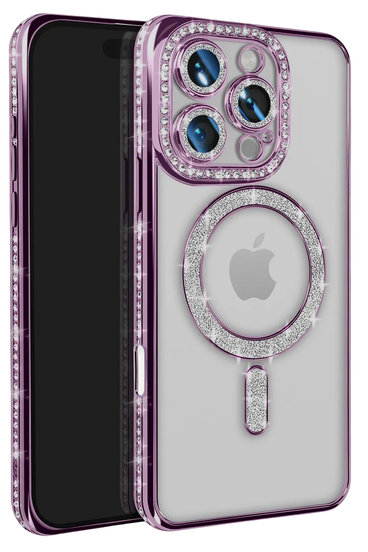 Newface iPhone 16 Pro Max Kılıf Joke Simli Magneticsafe Kılıf - Derin Mor