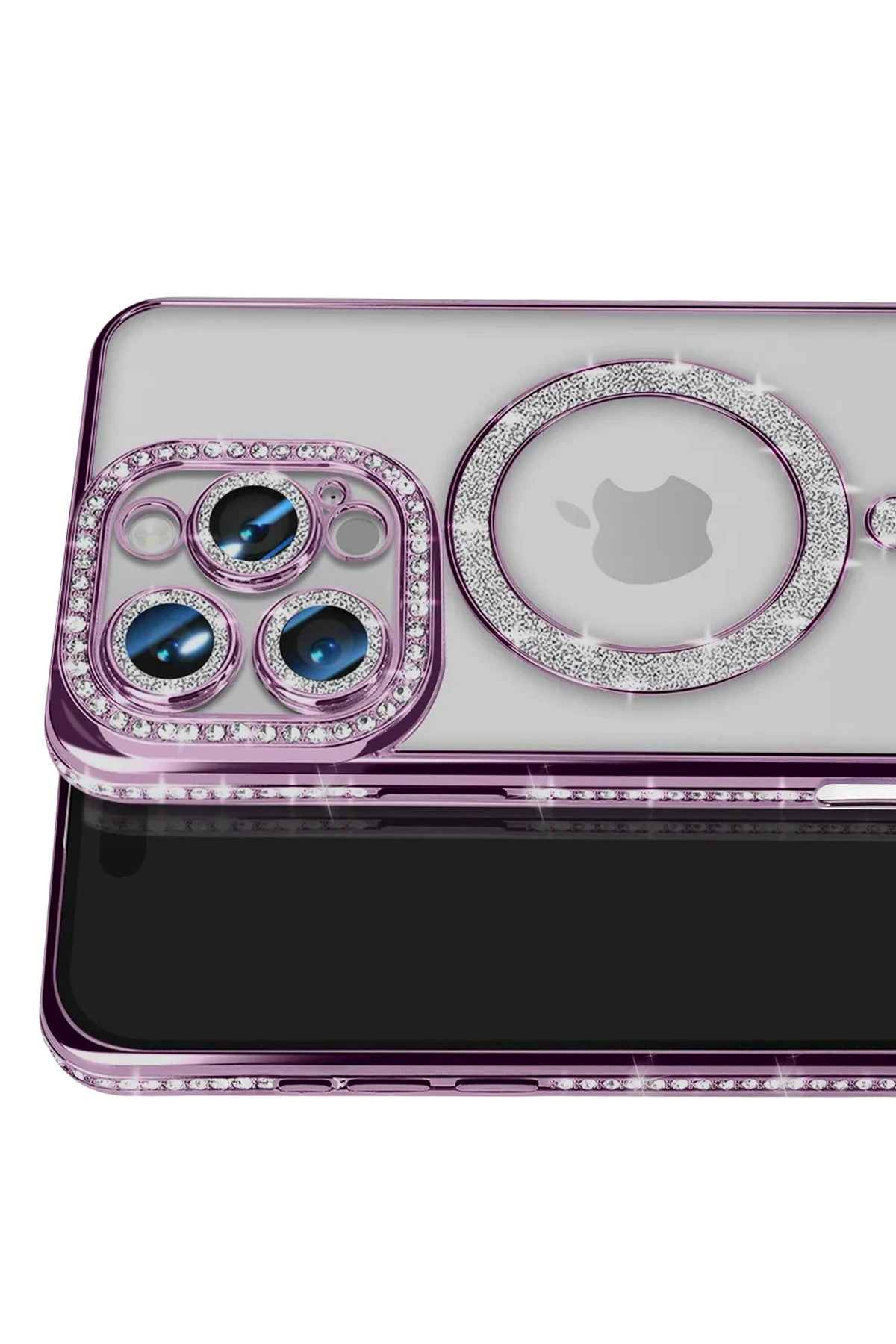Newface iPhone 16 Pro Max Kılıf Joke Simli Magneticsafe Kılıf - Derin Mor